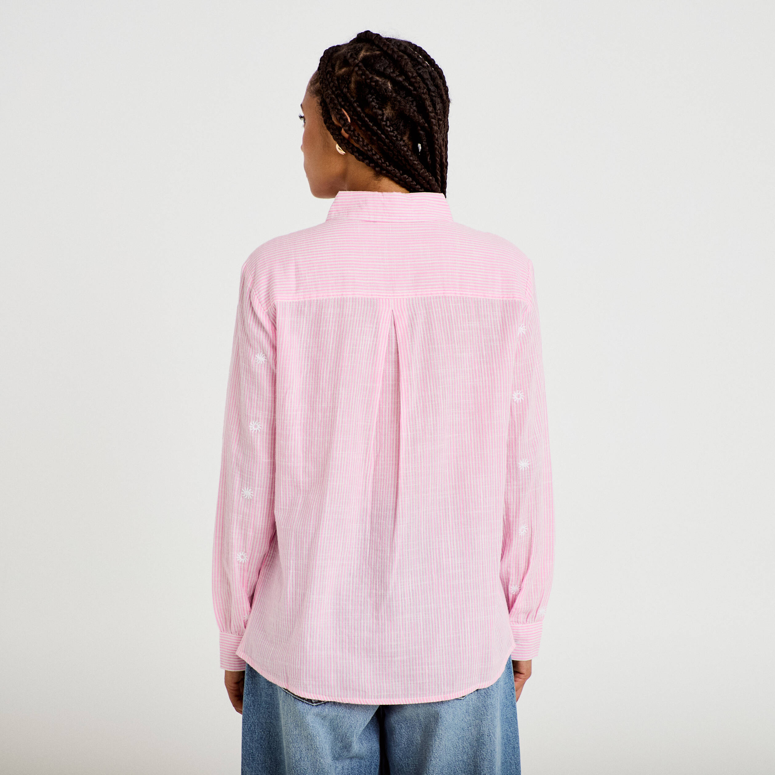 Chemise brod&eacute;e manches longues rose femme