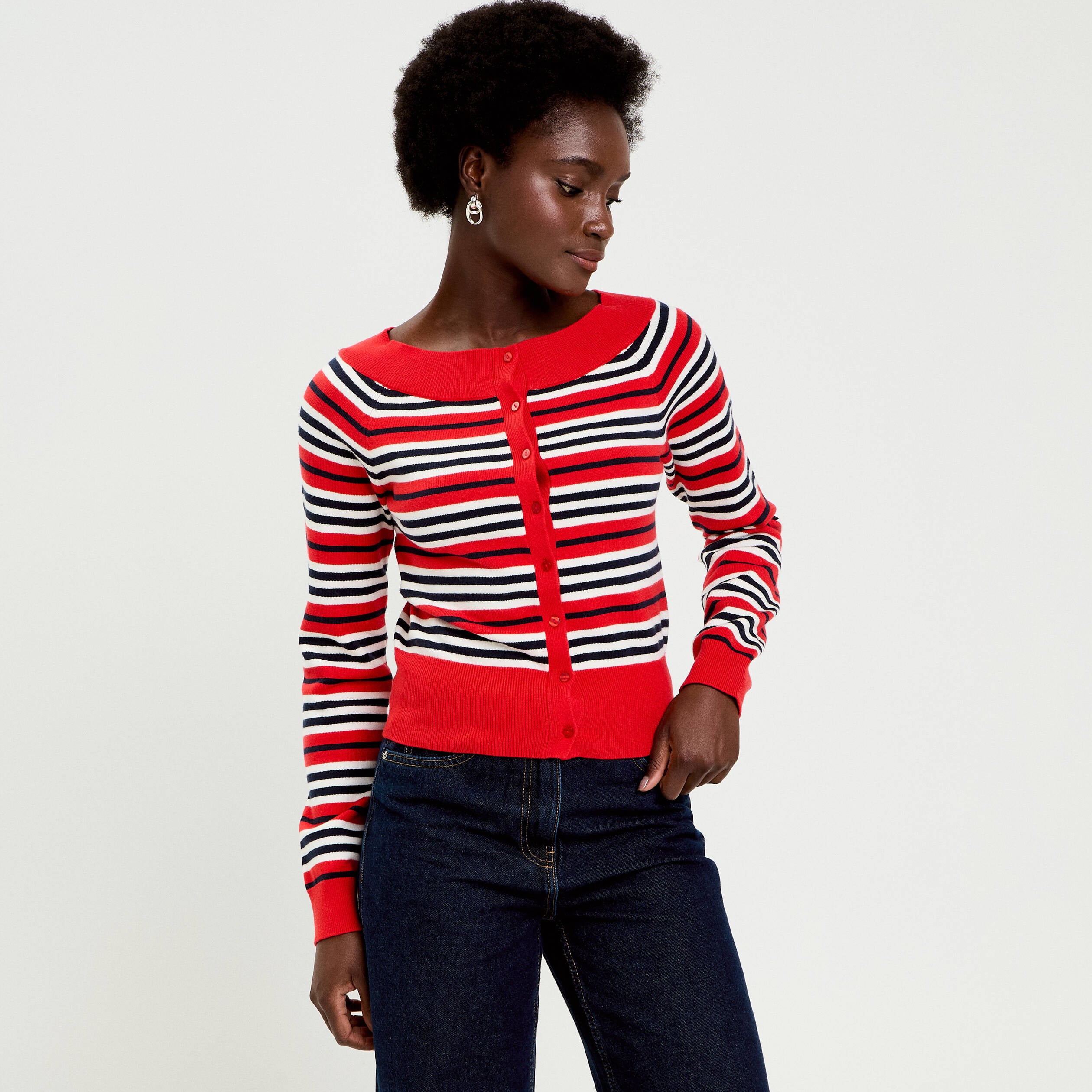 Gilet col bateau rouge femme