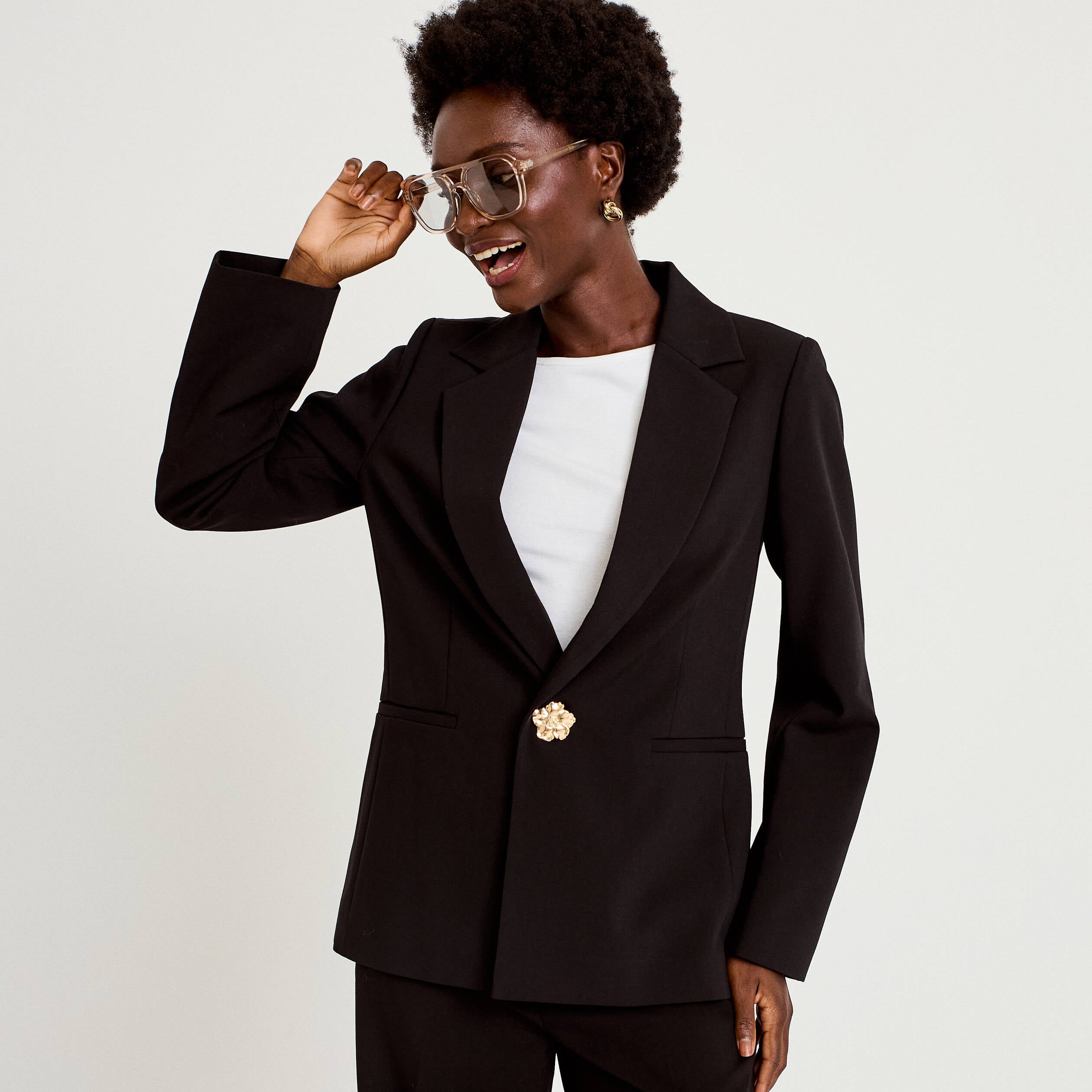 Blazer droit manches longues noir femme