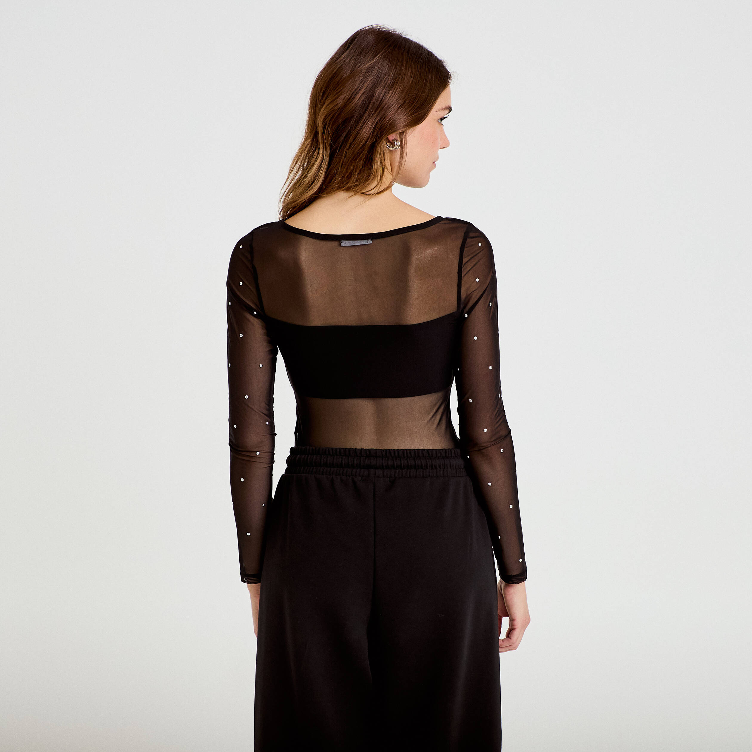 Body ajust&eacute; manches longues col bateau noir femme