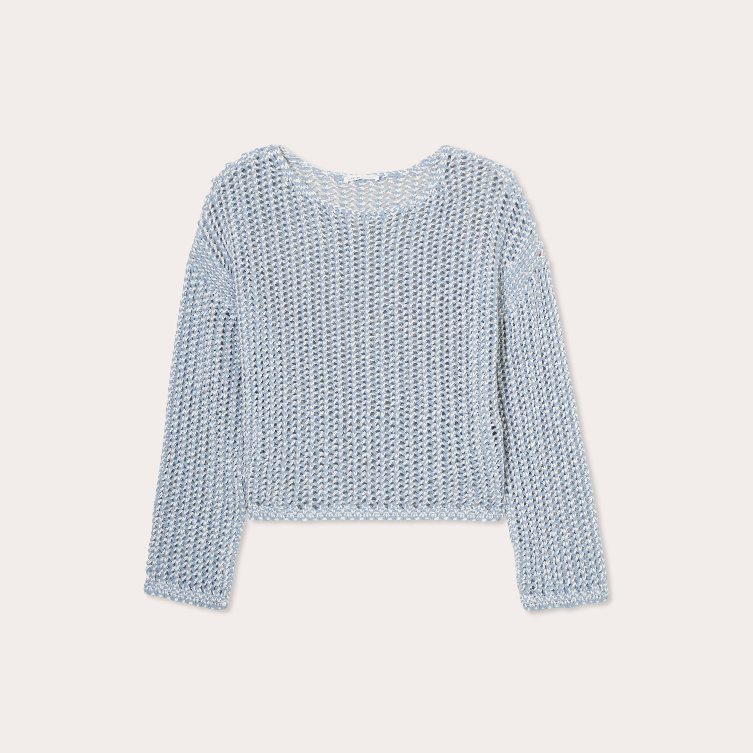 Pull manches longues ajouré bleu pastel femme