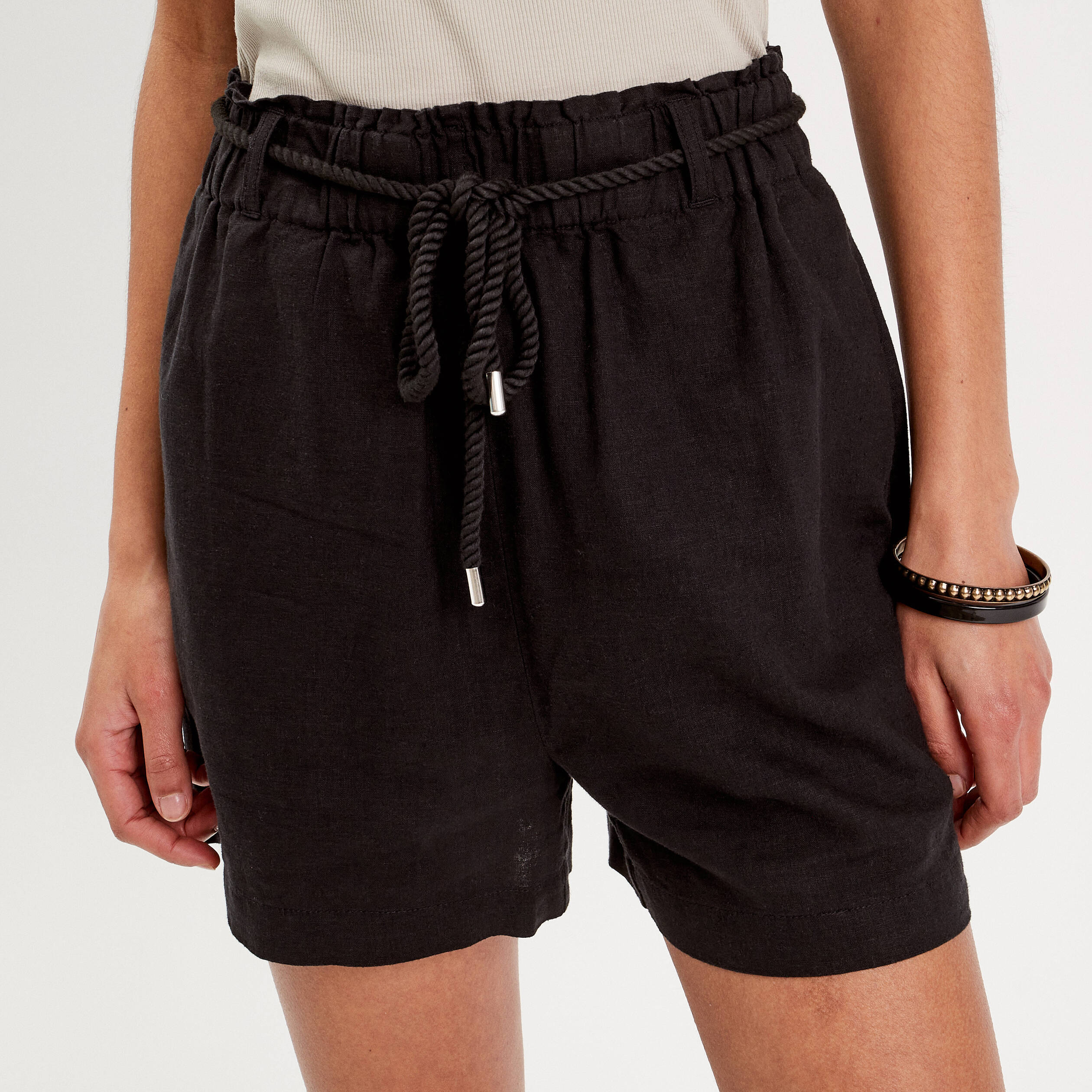 Short En Lin Pour Femme Short Femme En Lin Avec Noeud Devant - Taille élastique, Tailles 10 à 24, Bleu Décontracté Bermuda Femme