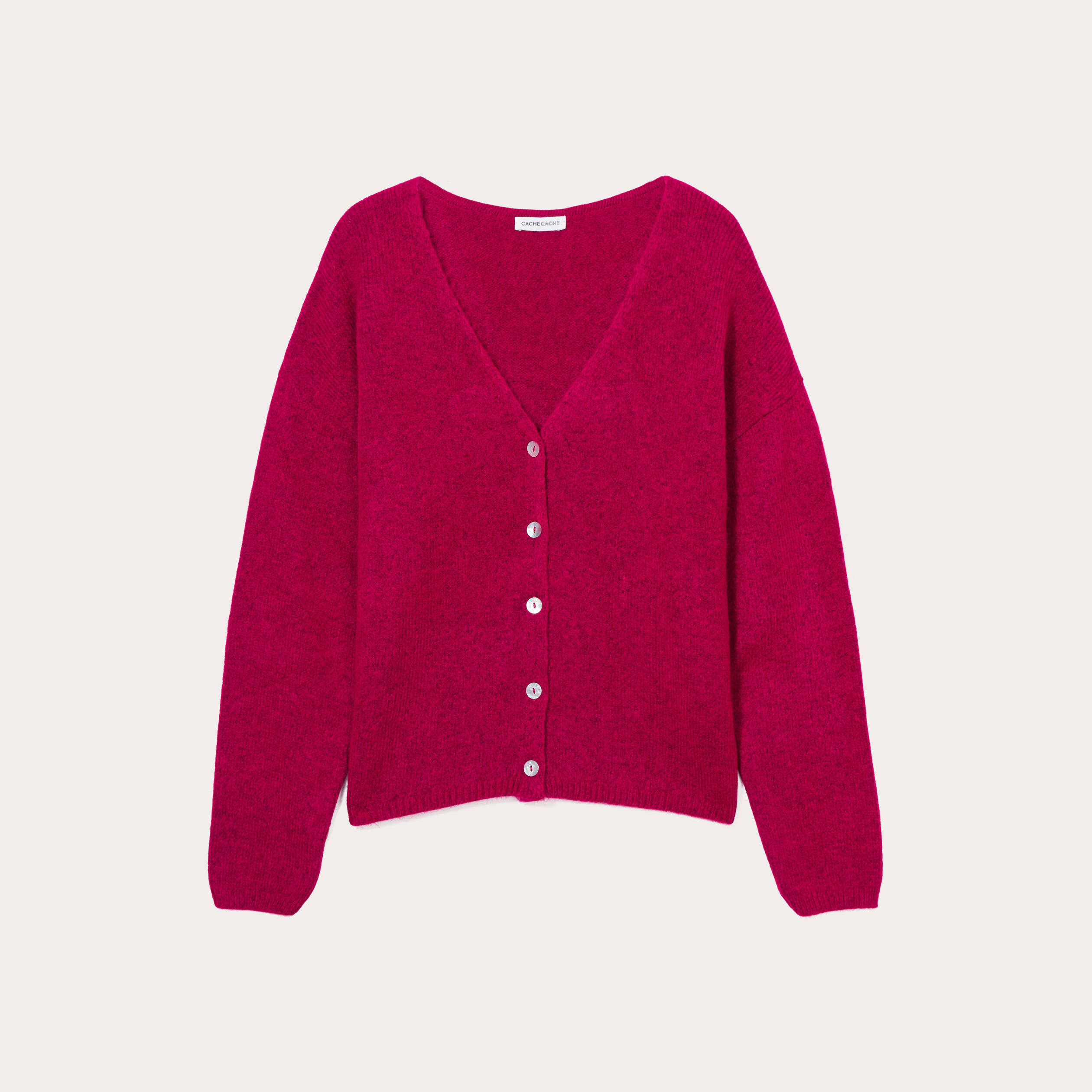 Knitwear Cable Knit Cardigan Long Femme Zara Gilet Boutonné Avec Col En V  Rose Fushia Femme Vibs