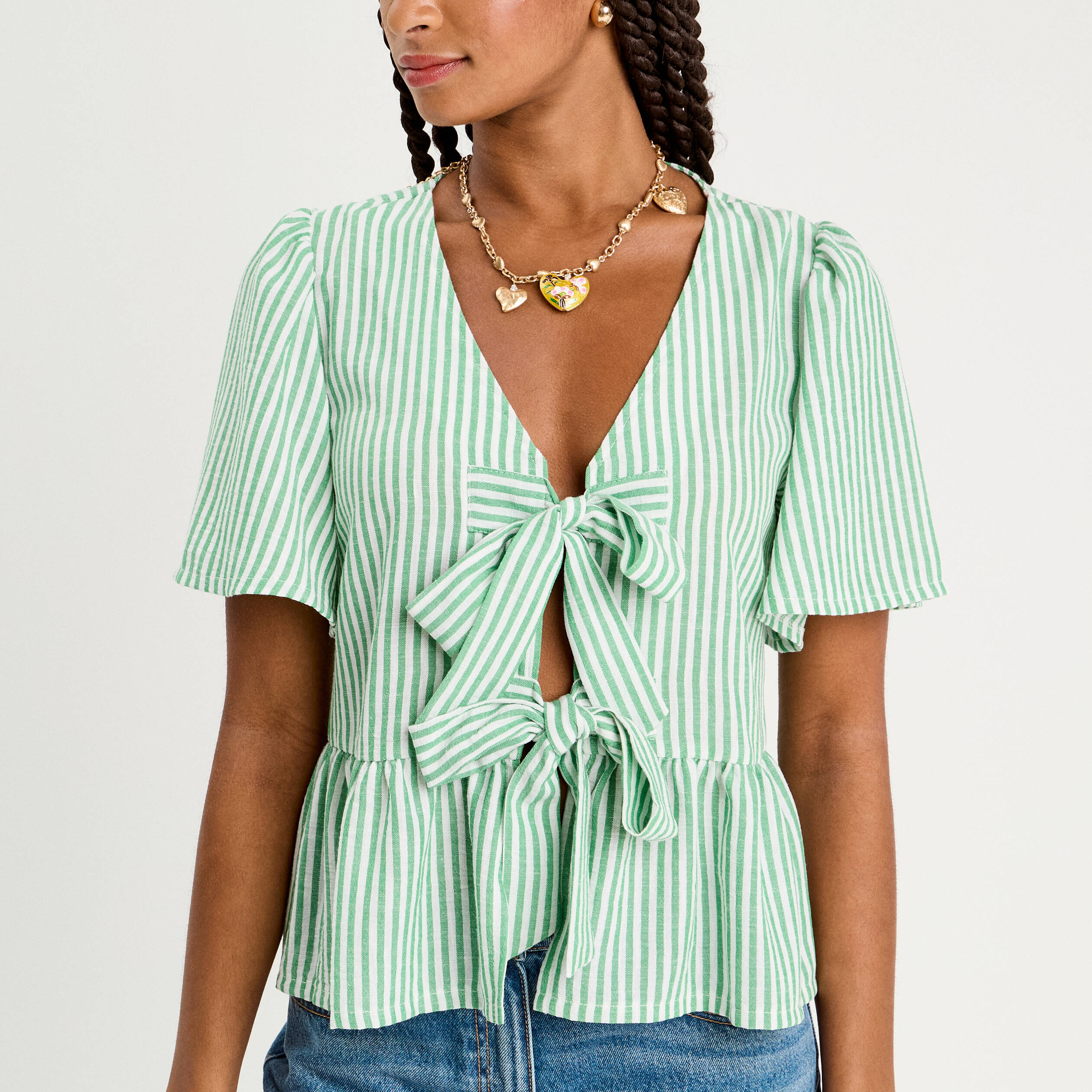 blouse manches courtes noeuds vert prairie femme Blouse manches courtes noeuds vert prairie femme