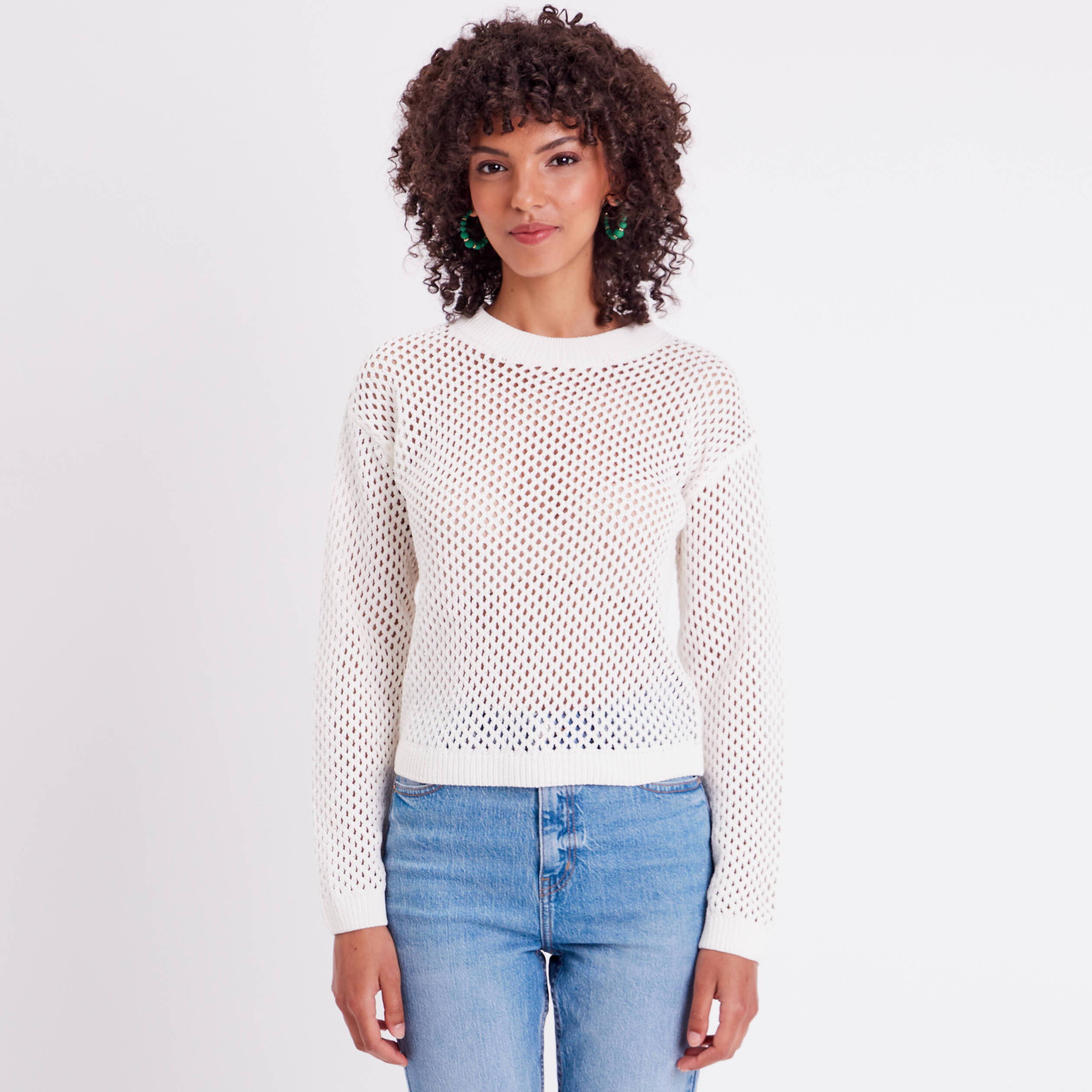 Pull ajouré col rond ecru femme | Vibs