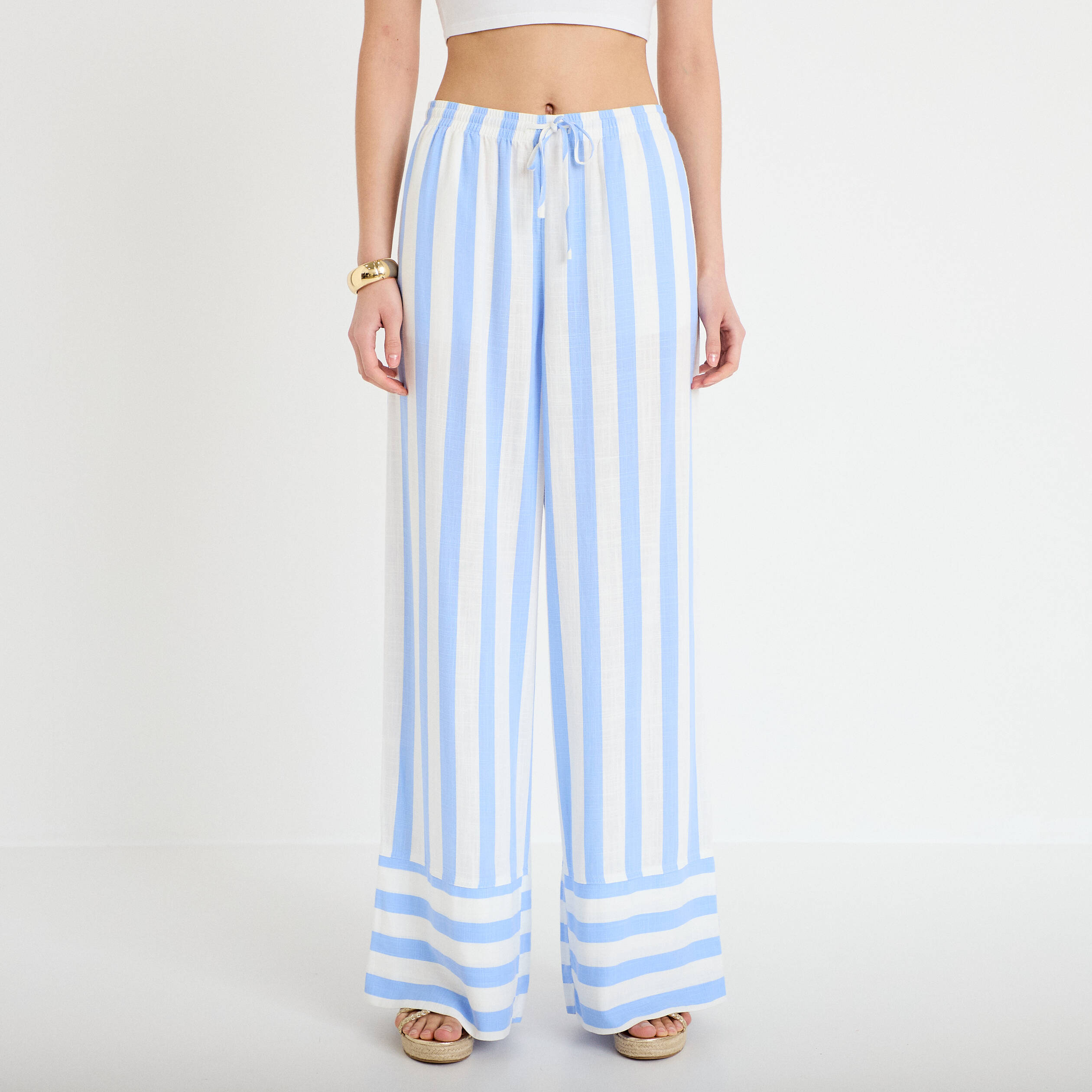 Pantalon large taille standard blanc femme