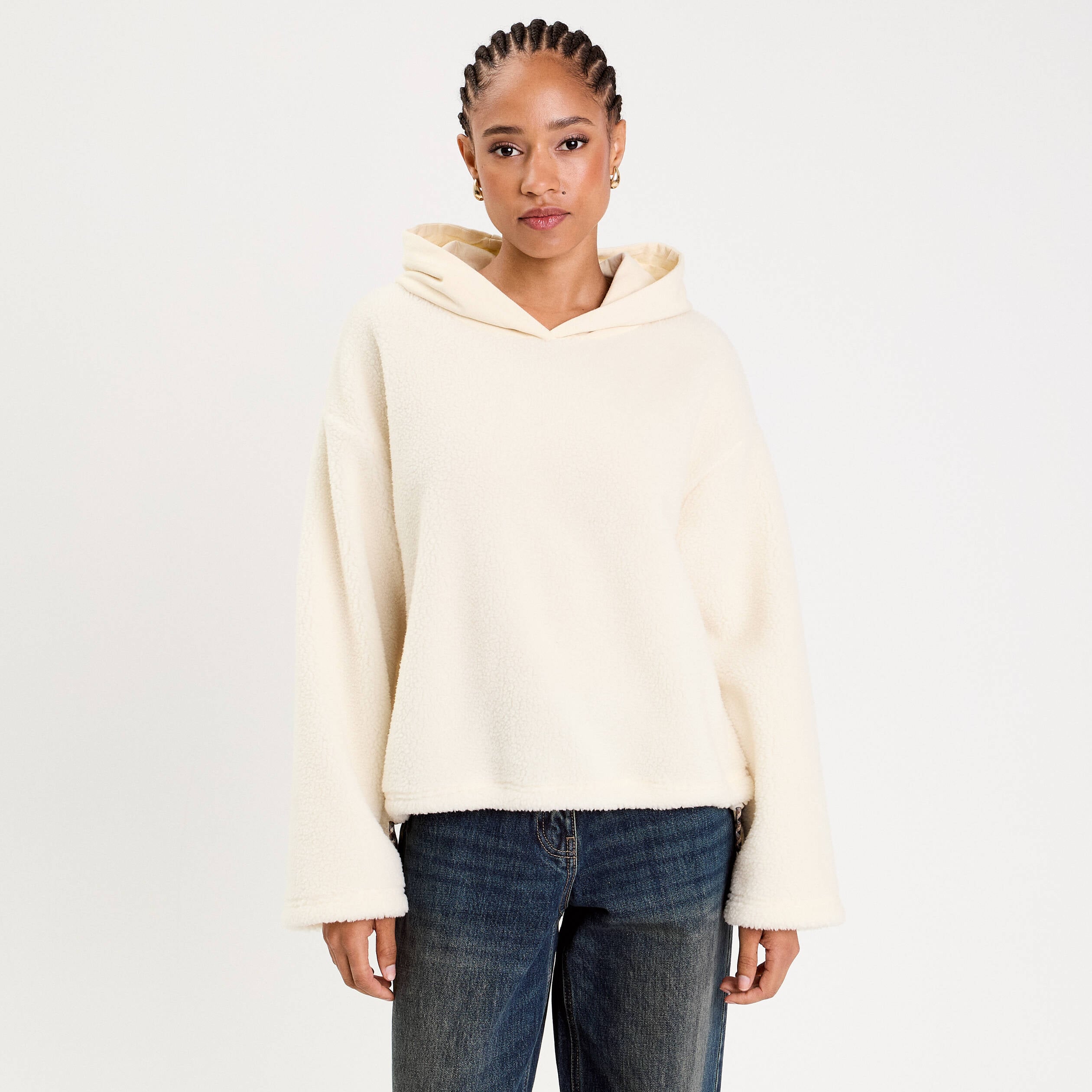 Sweat effet polaire ecru femme