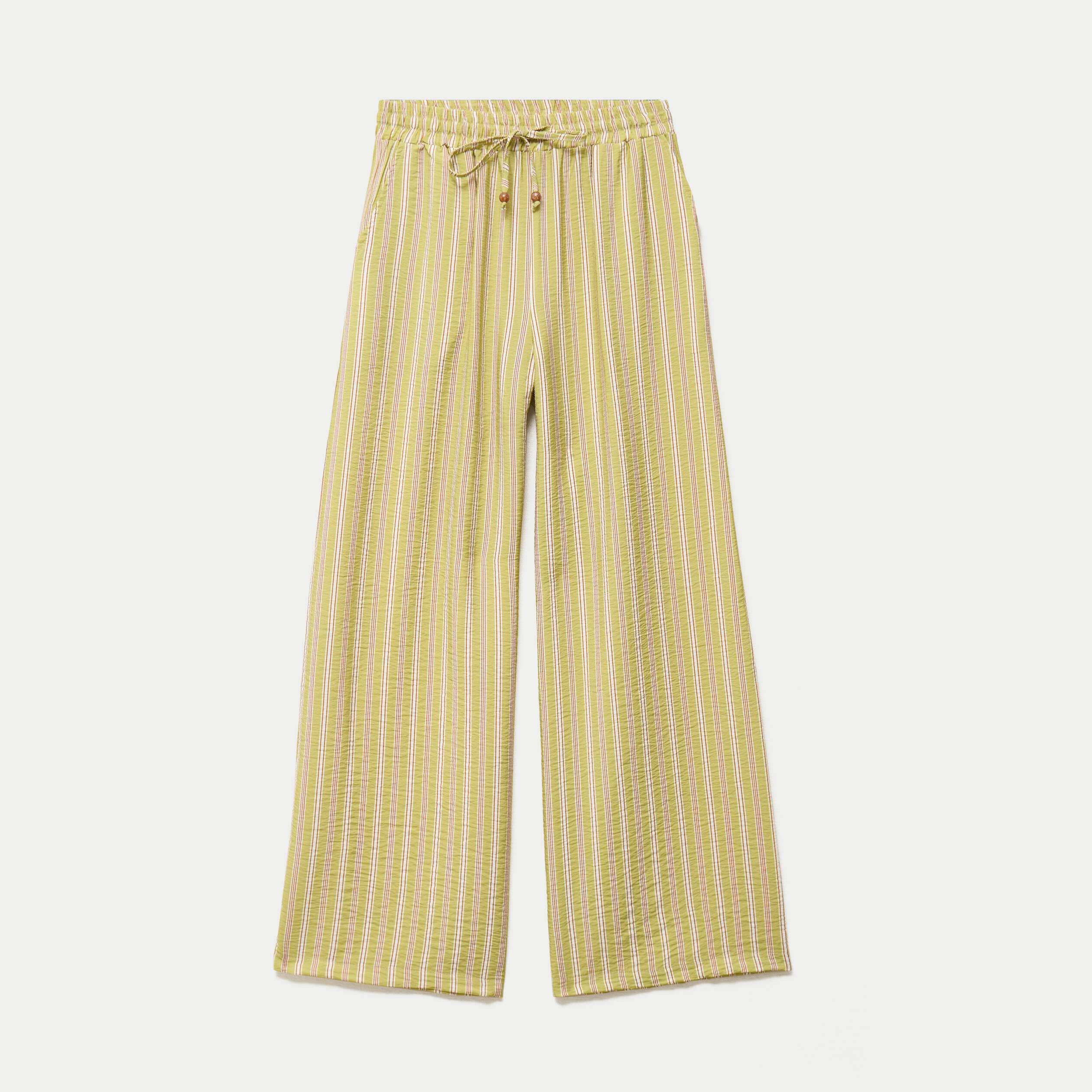 Pantalon large taille haute fluide vert kaki femme