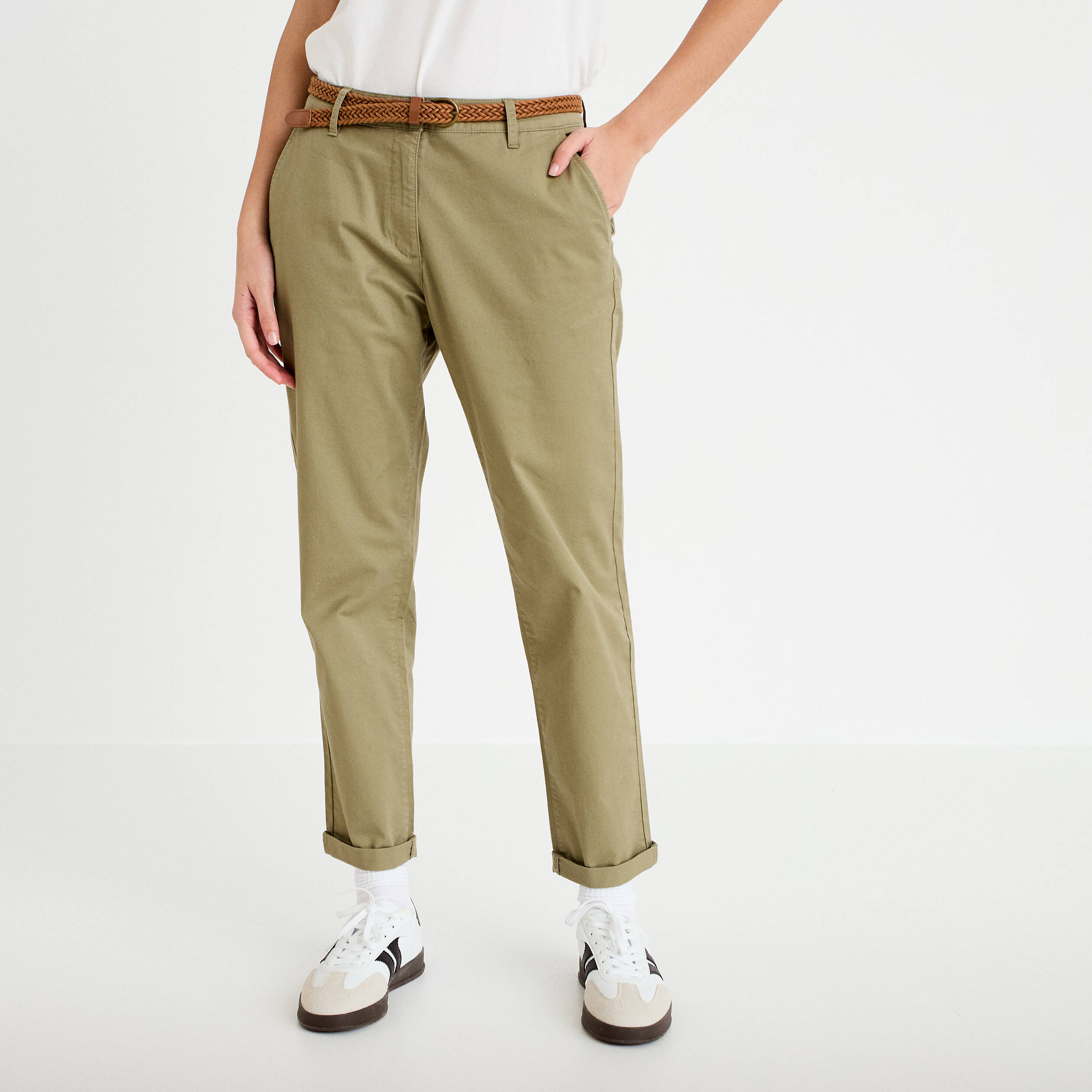 Pantalon chino 7/8&egrave;me vert femme