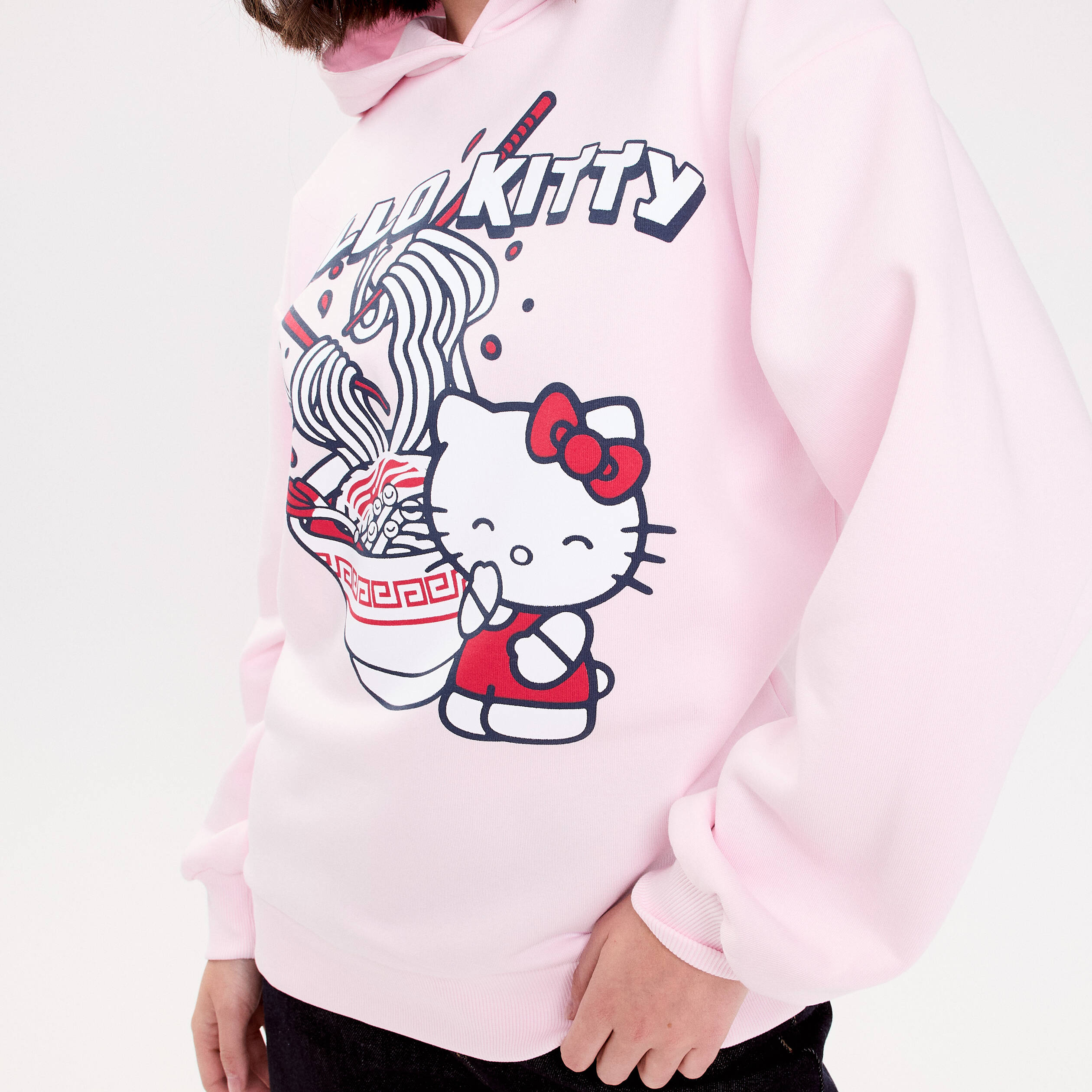 Sweat oversize &agrave; capuche manches longues rose clair femme