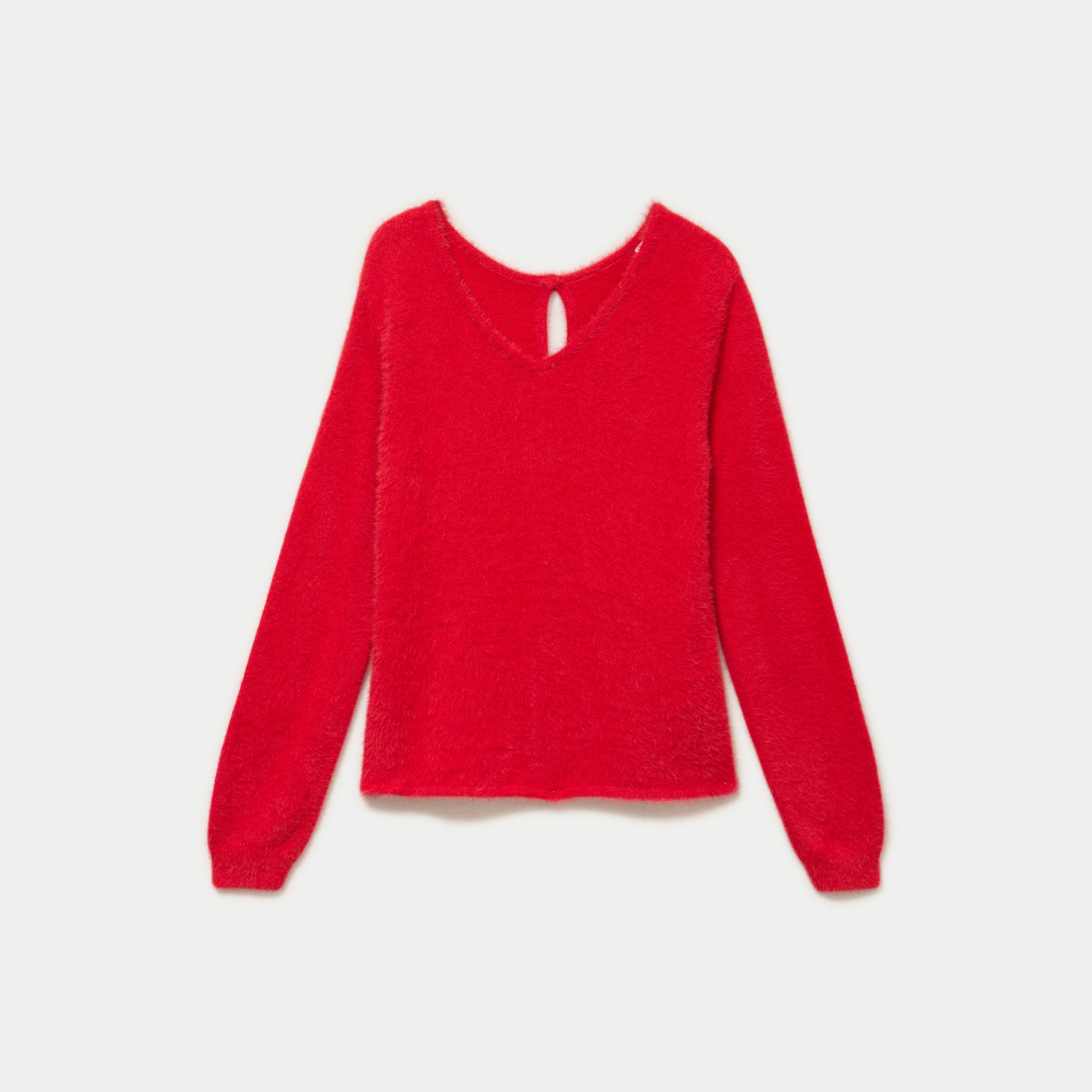 Pull col v manches longues perles rouge femme
