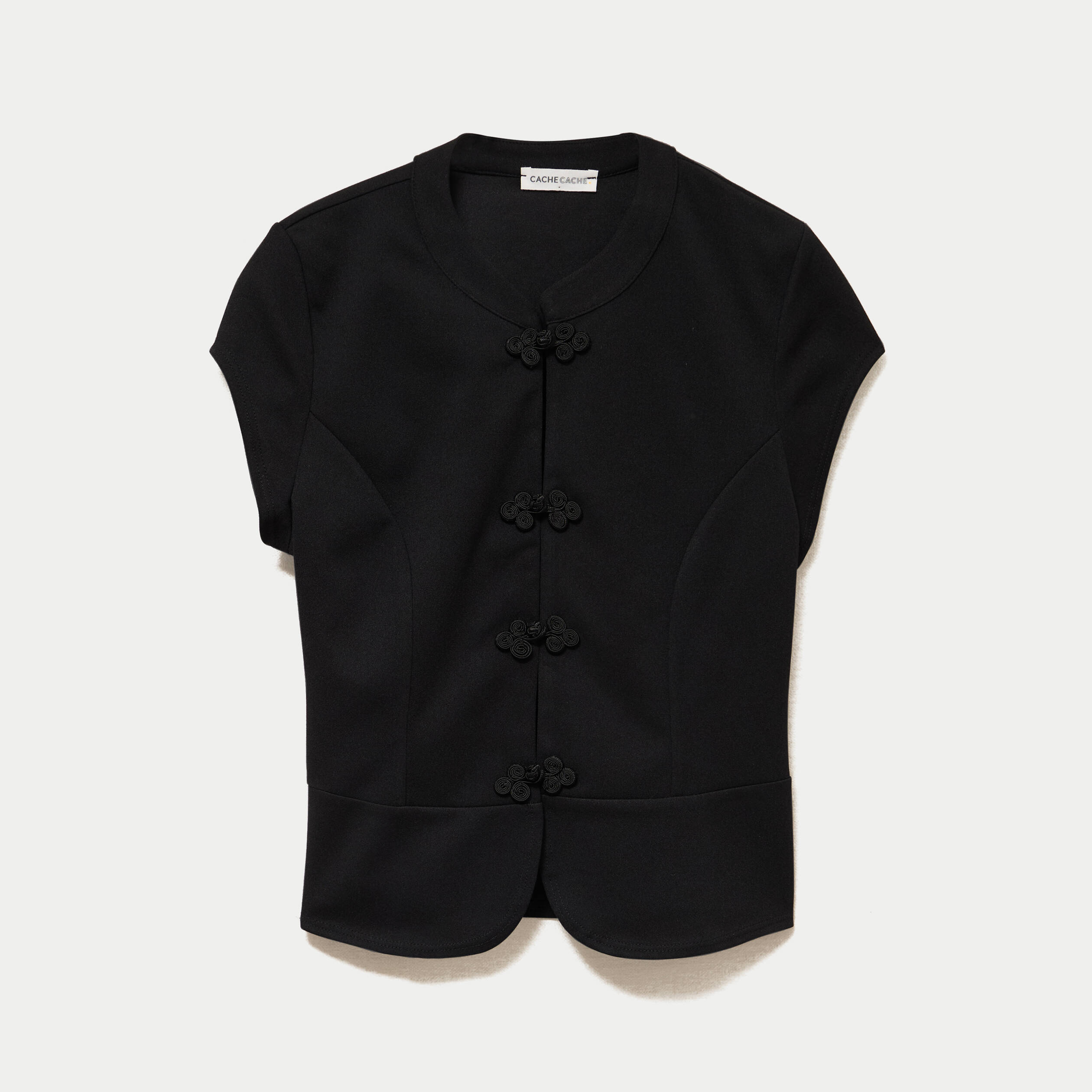Top cintr&eacute; manches courtes noir femme