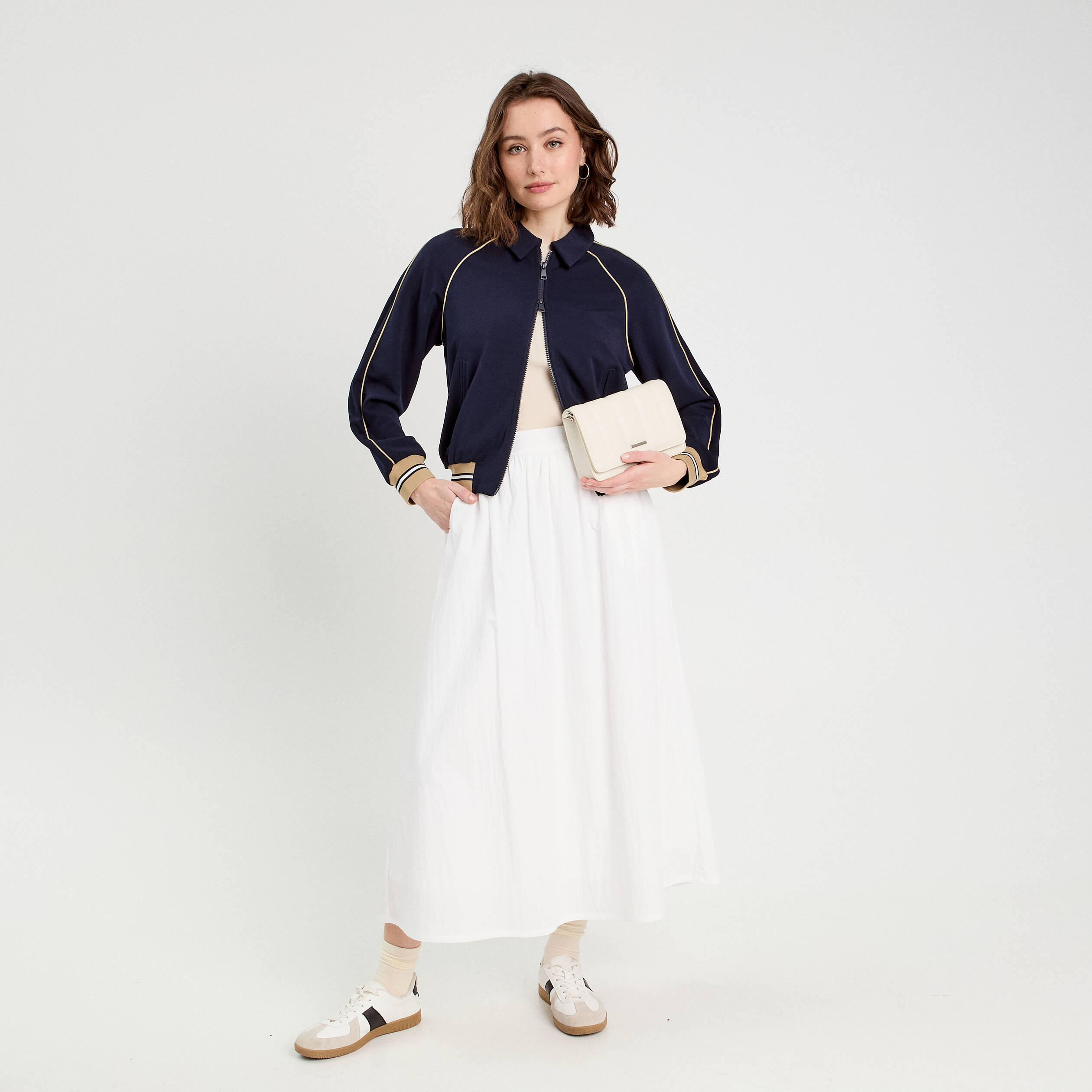 Jupe longue évasée blanc femme