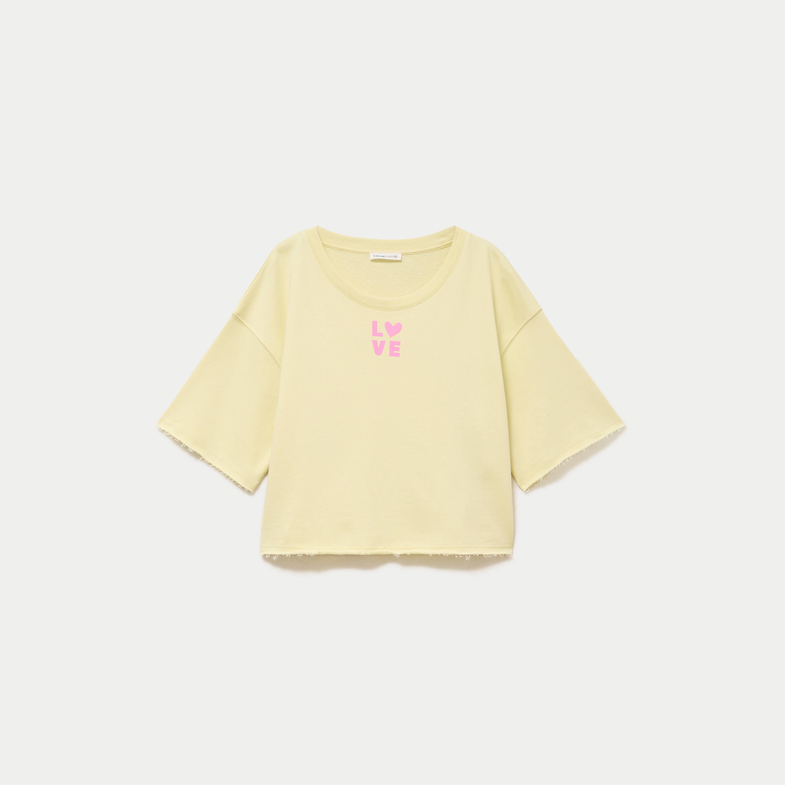 Sweat oversize cropped col rond jaune clair femme