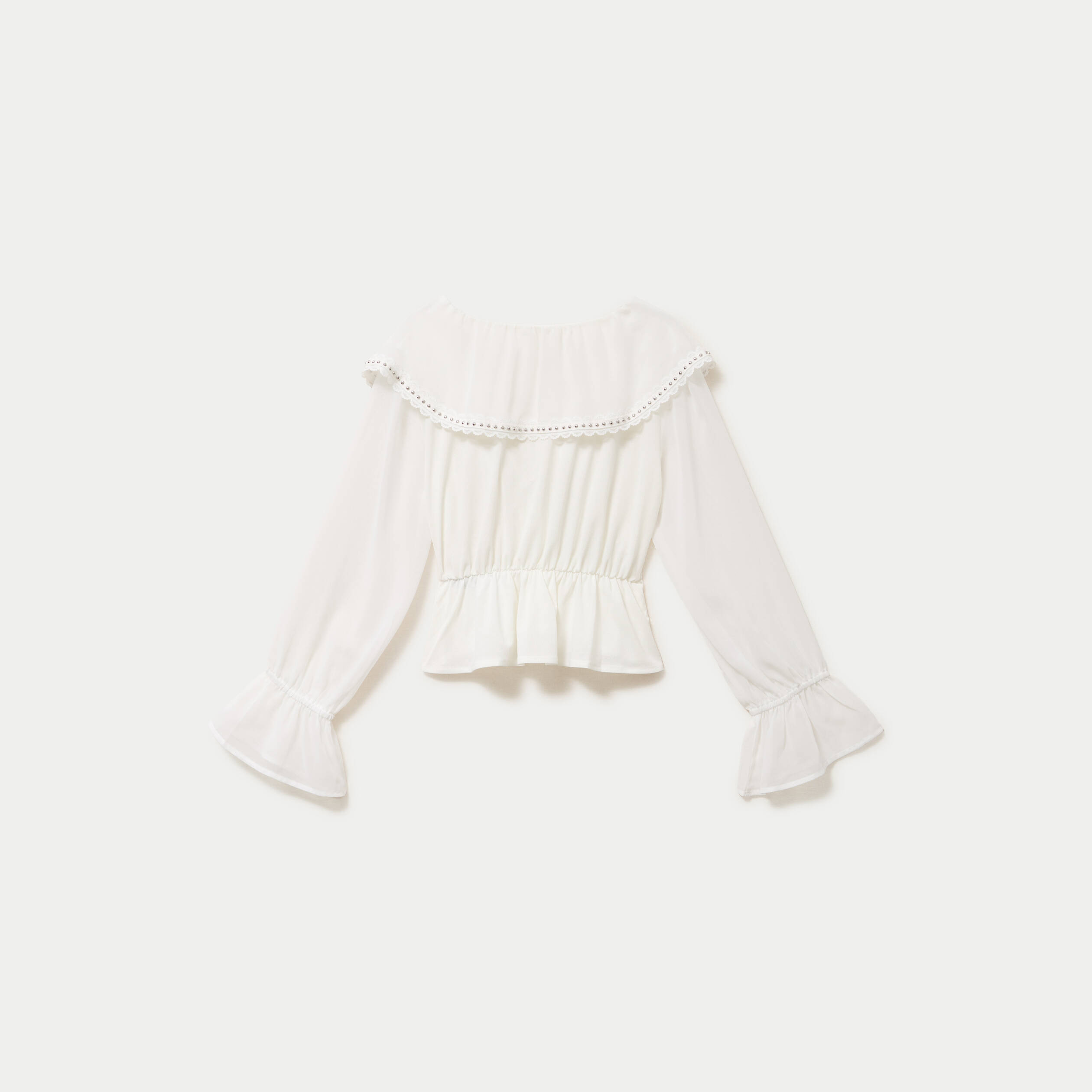 Blouse col claudine bas resserr&eacute; ecru femme