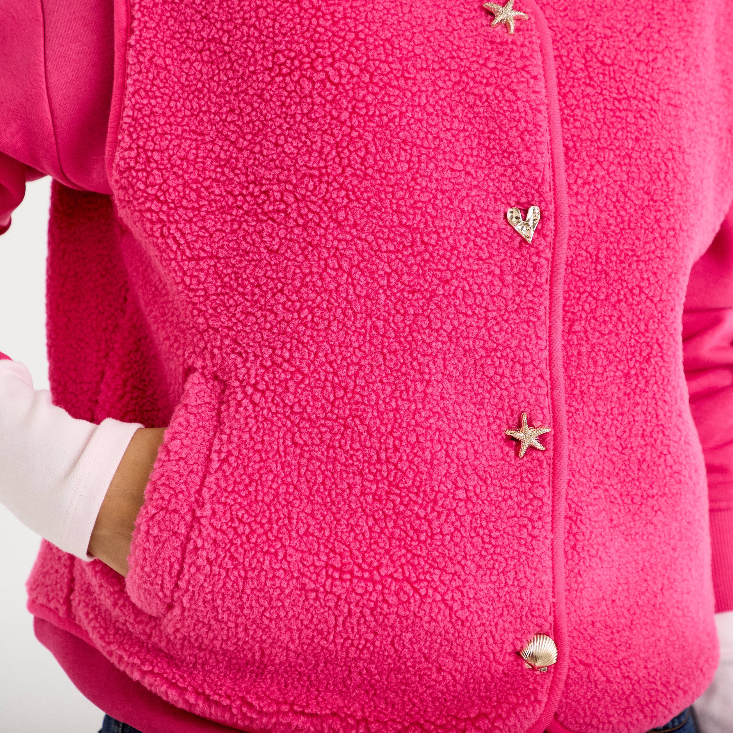 Gilet sans manches effet polaire col v rose fushia femme