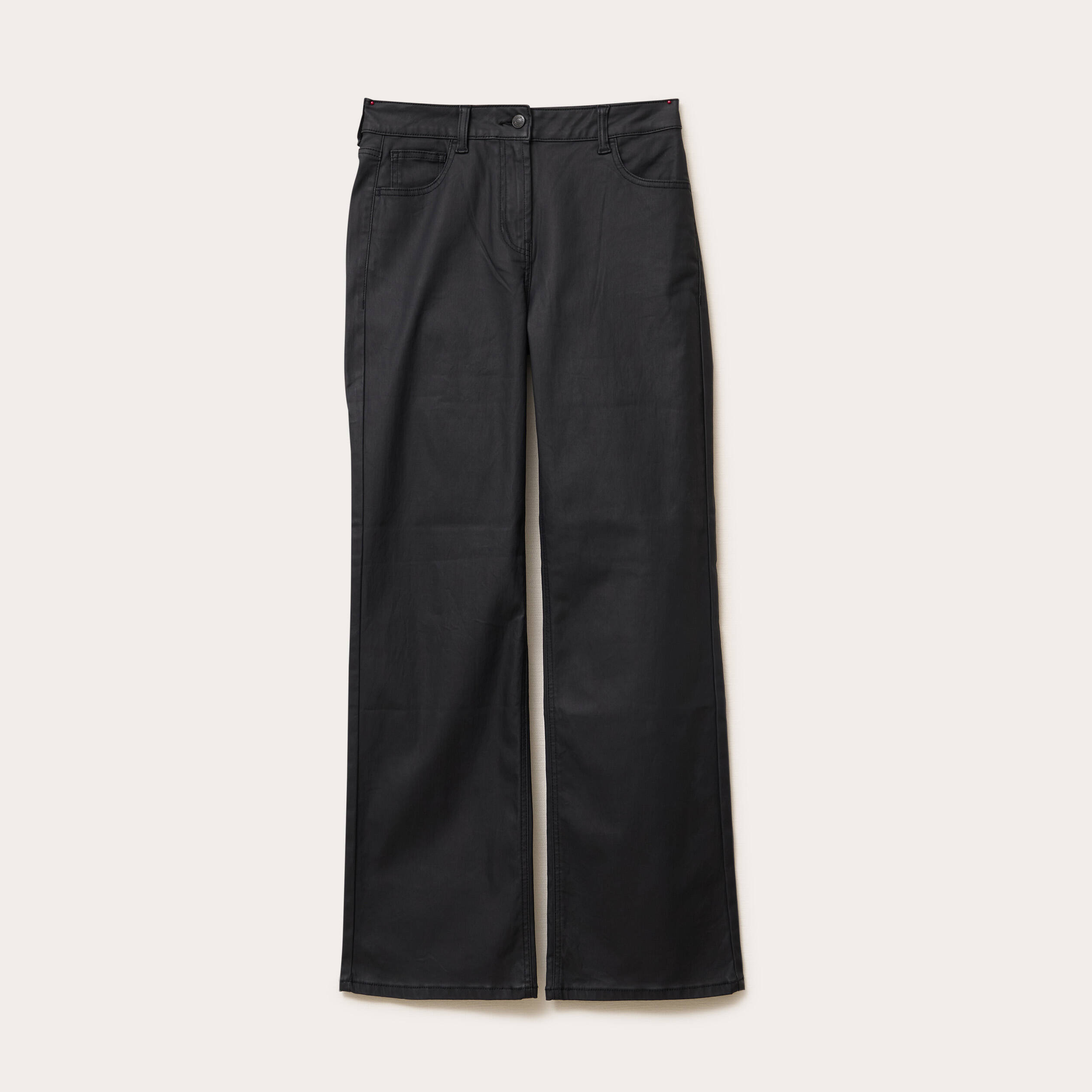 Pantalon droit enduit denim noir enduit femme