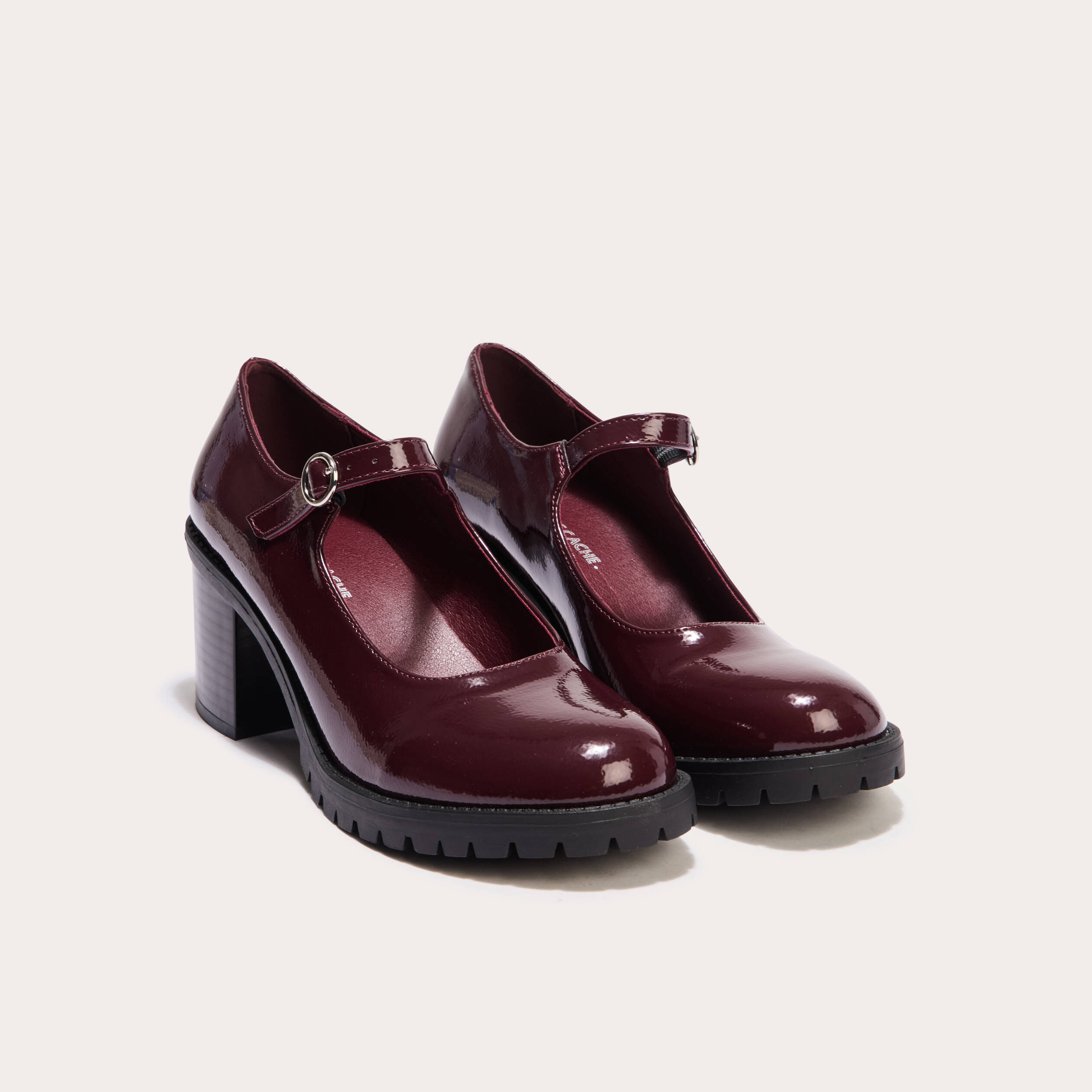Bordeaux Derbies Femme Haut Talon Babies Vernies à Talons Bordeaux