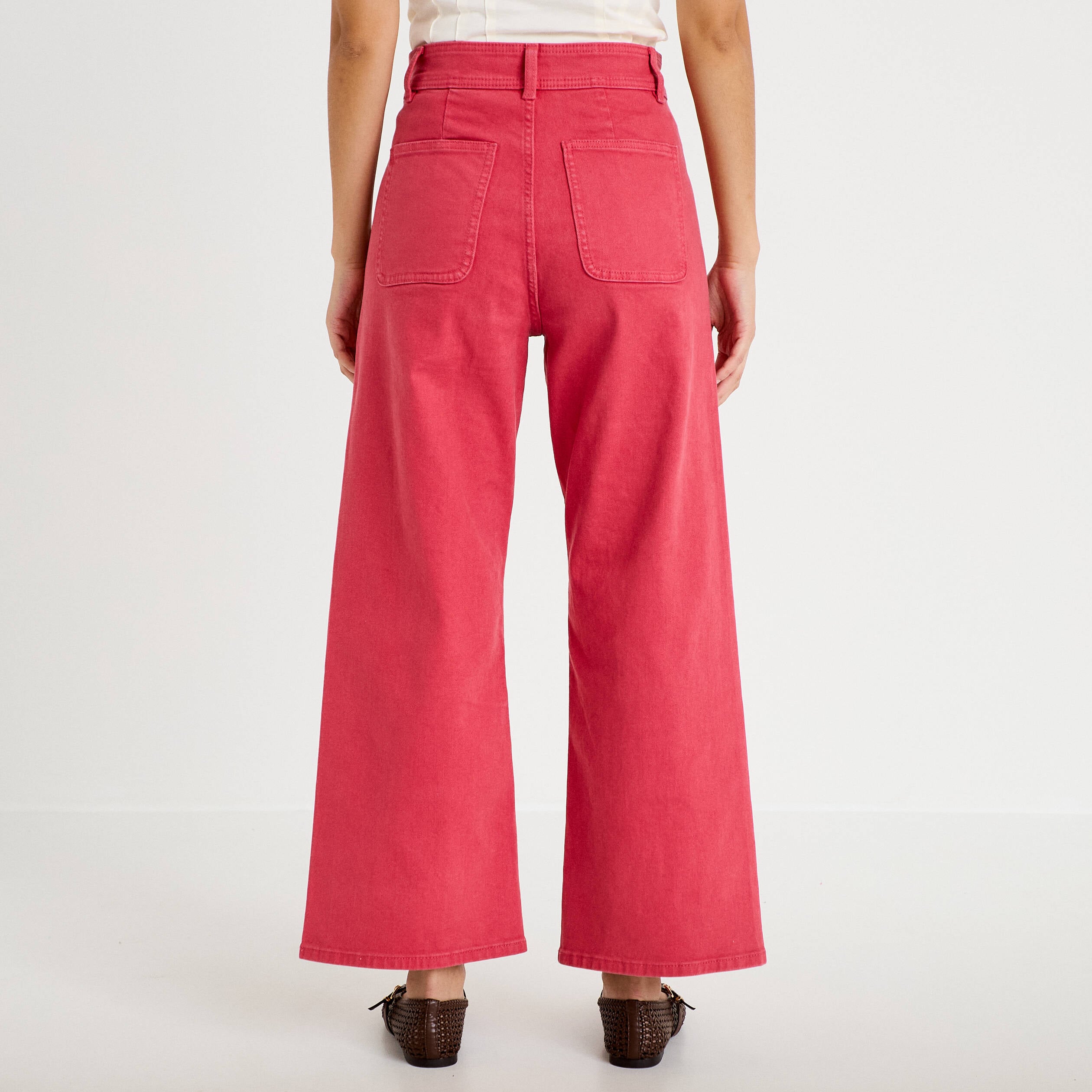Jean bootcut cropped taille haute rose framboise femme
