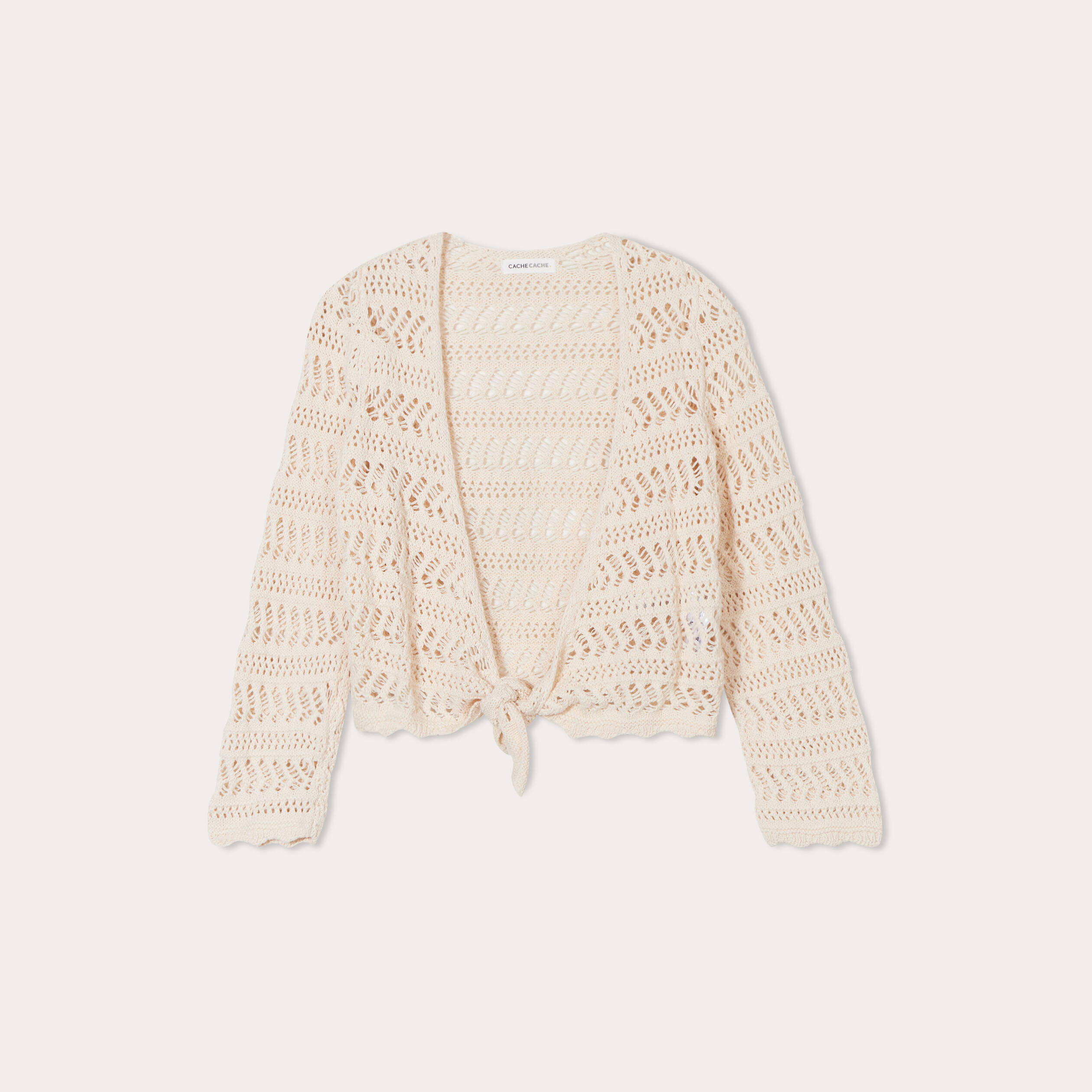 Gilet manches 3/4 ajour&eacute; ecru femme