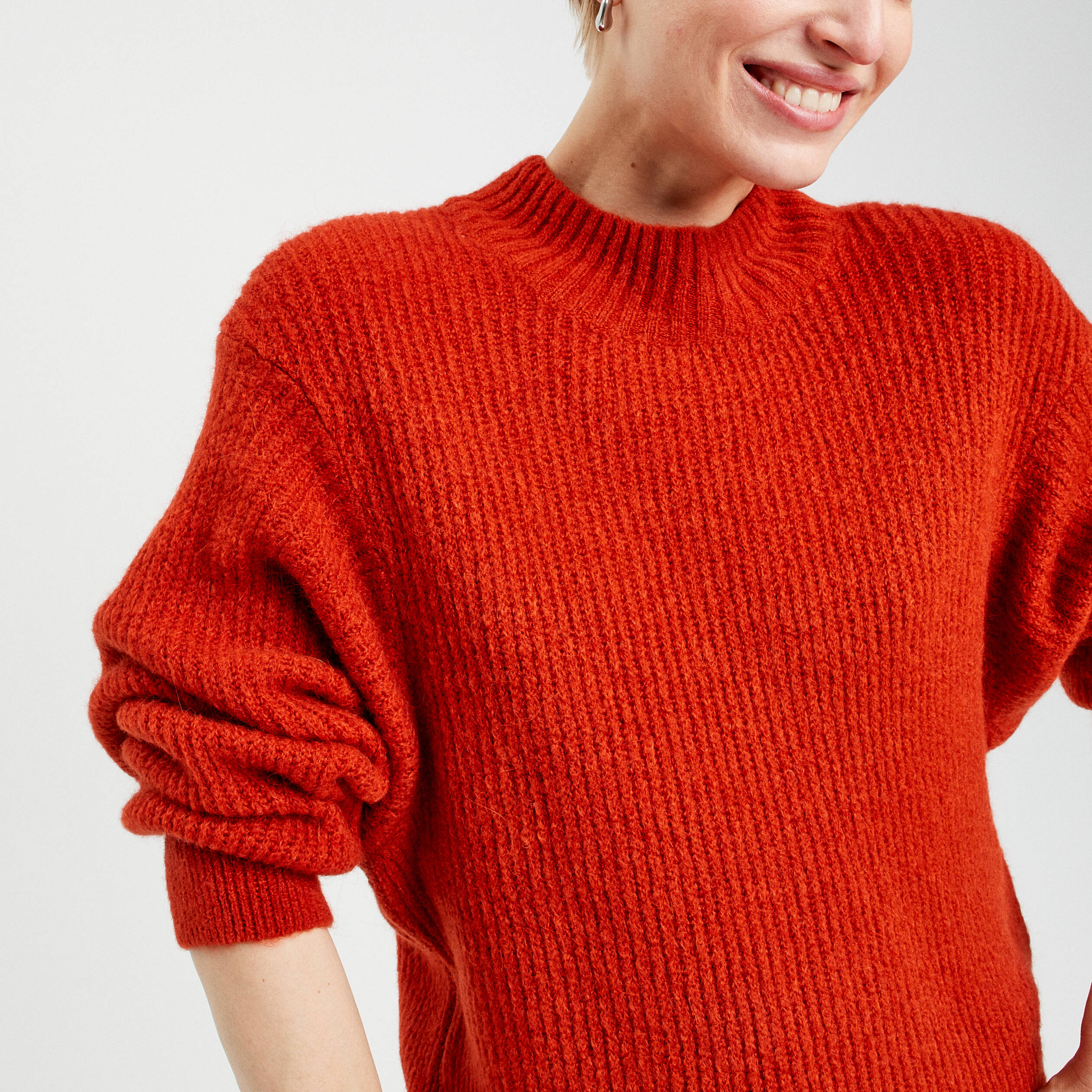 pull col montant marron cognac femme Pull col montant marron cognac femme