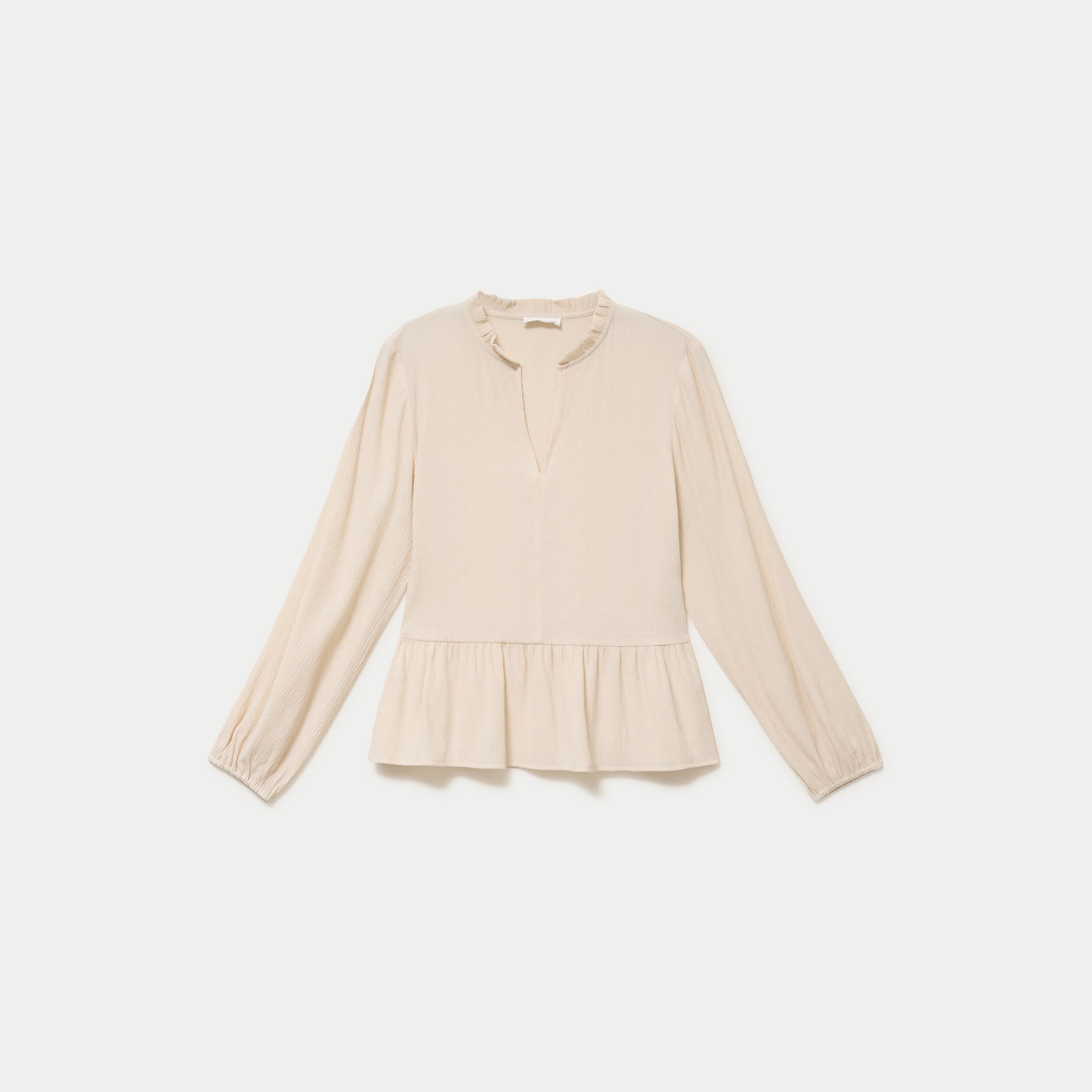 Blouse ample col v manches longues beige femme