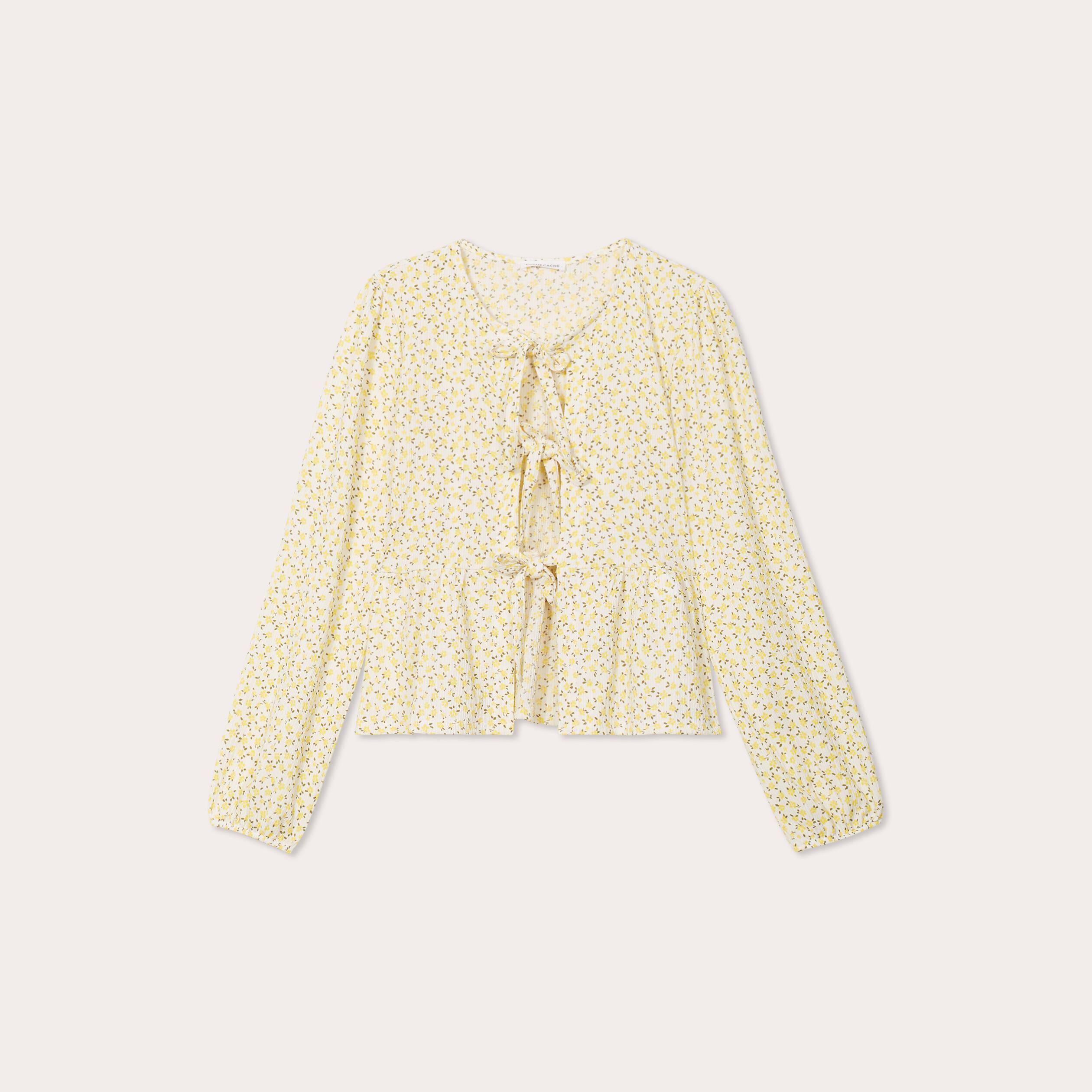 Blouse nou&eacute;e manches longues blanc femme