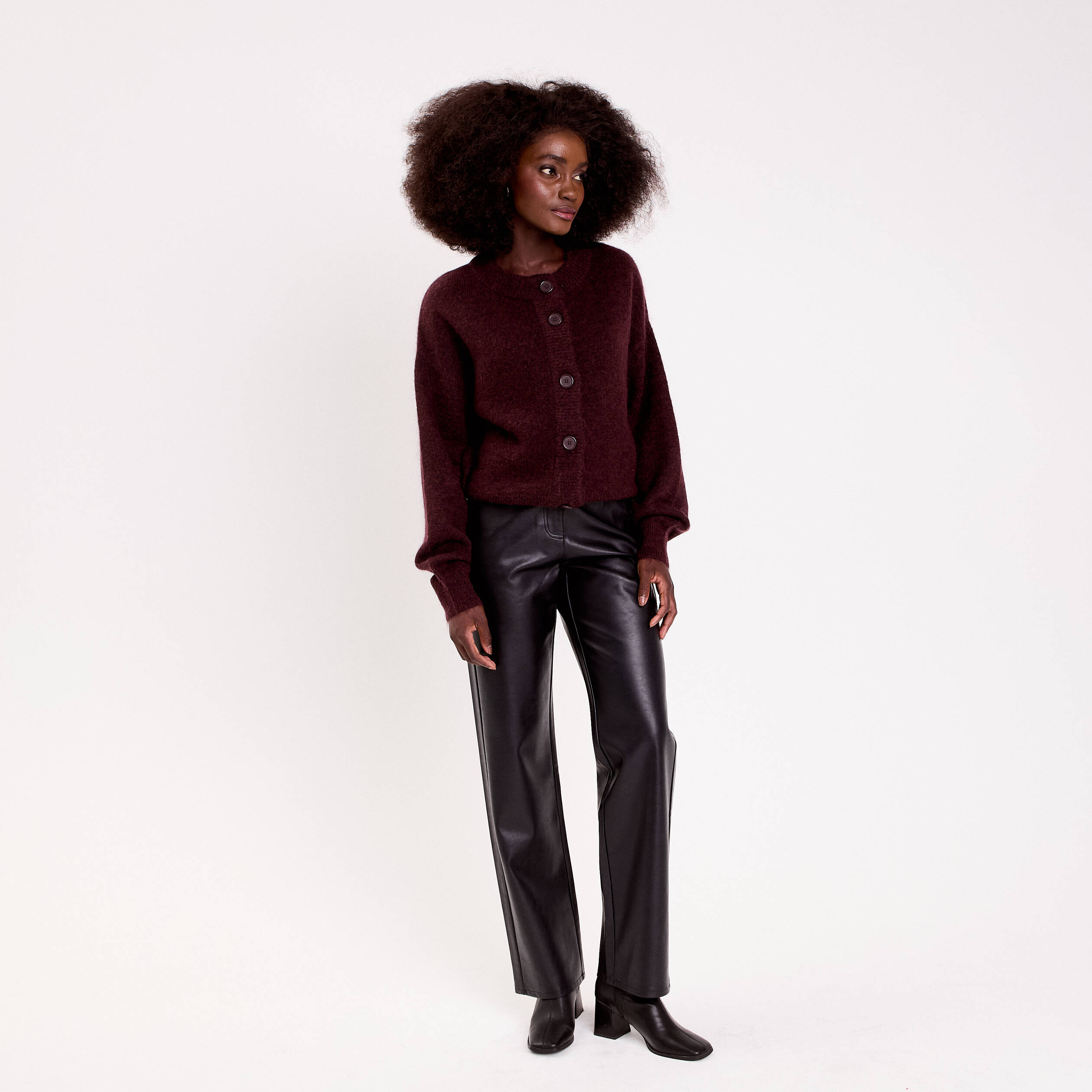Pantalon droit similicuir noir femme