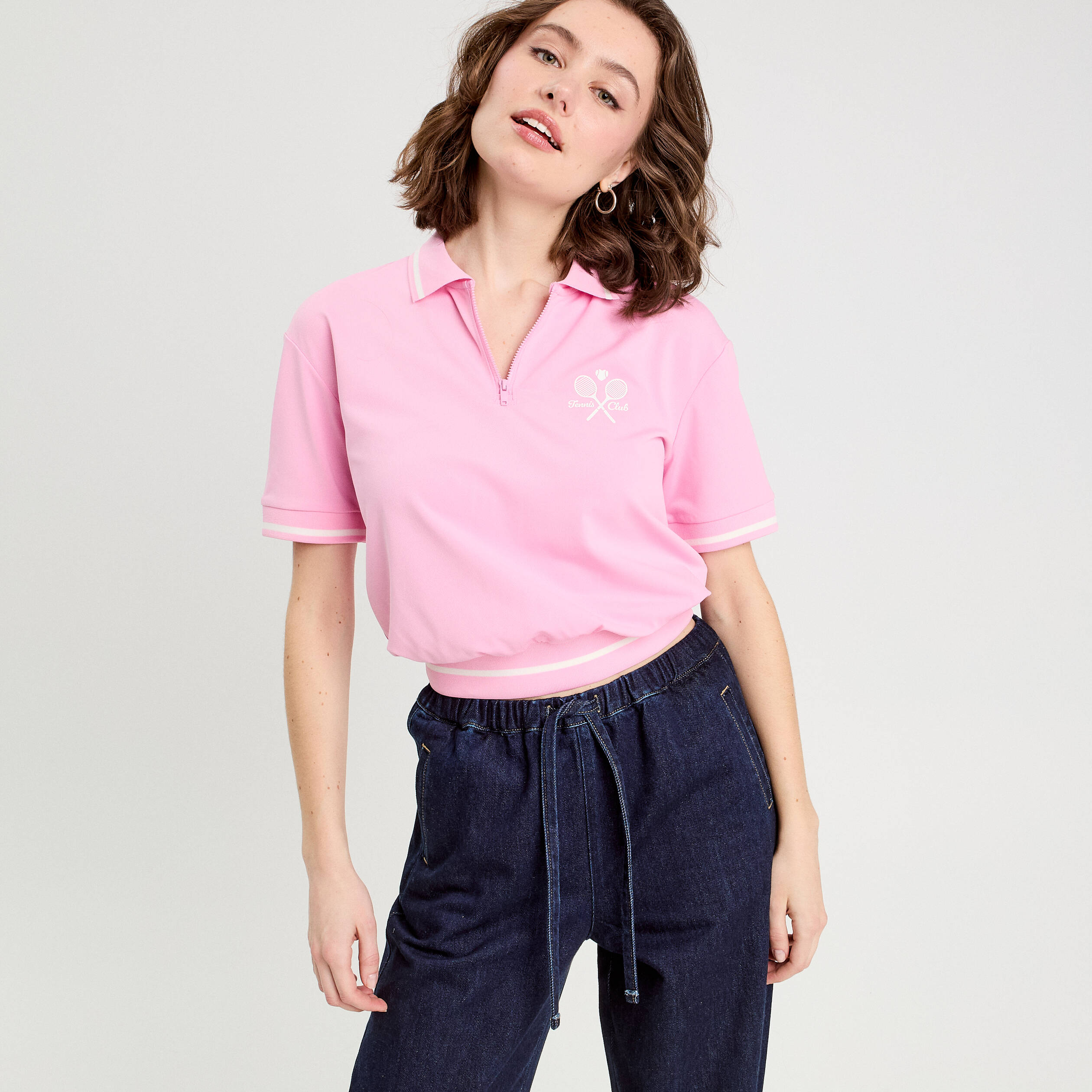 Polo manches courtes rose femme