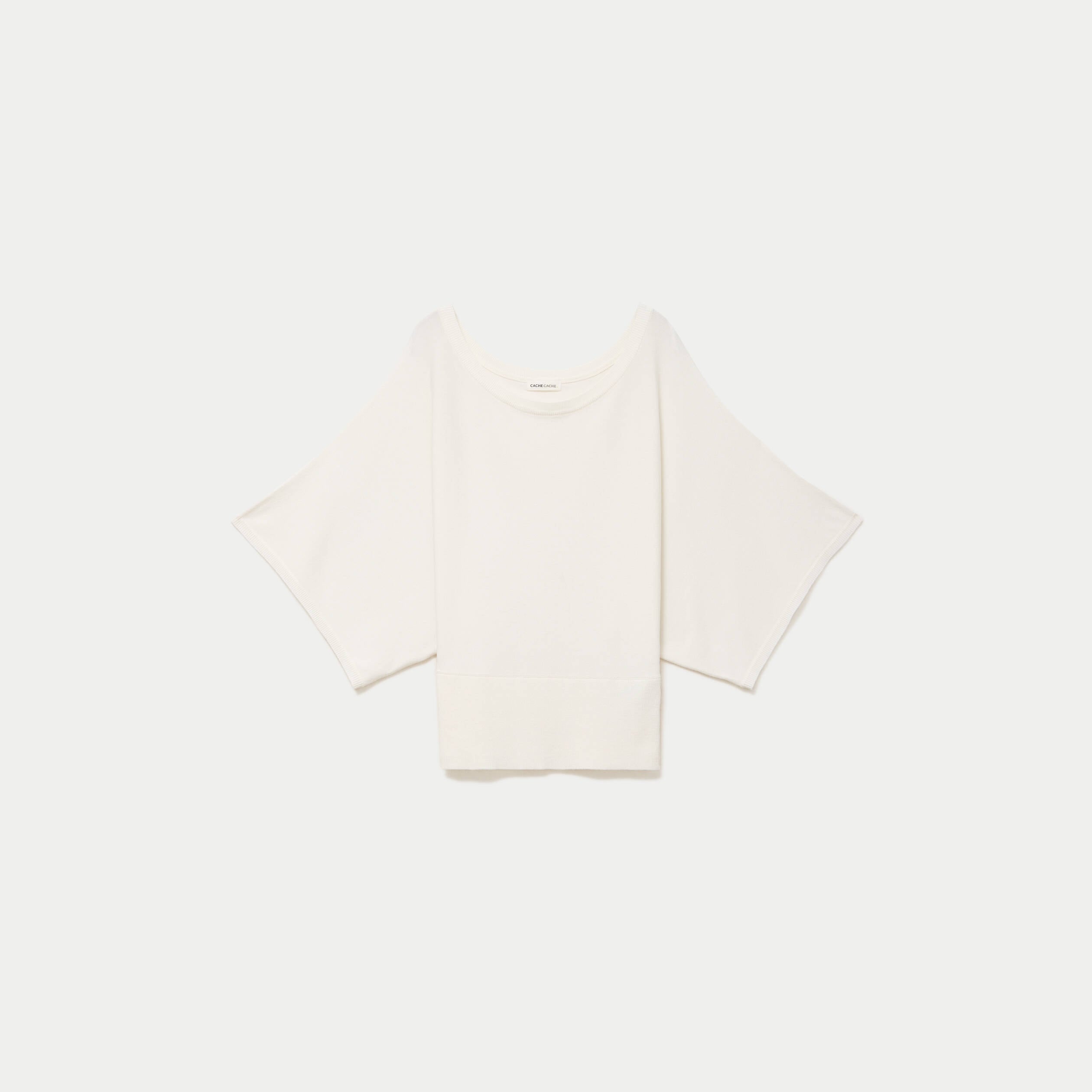 Pull ample manches courtes col rond ecru femme