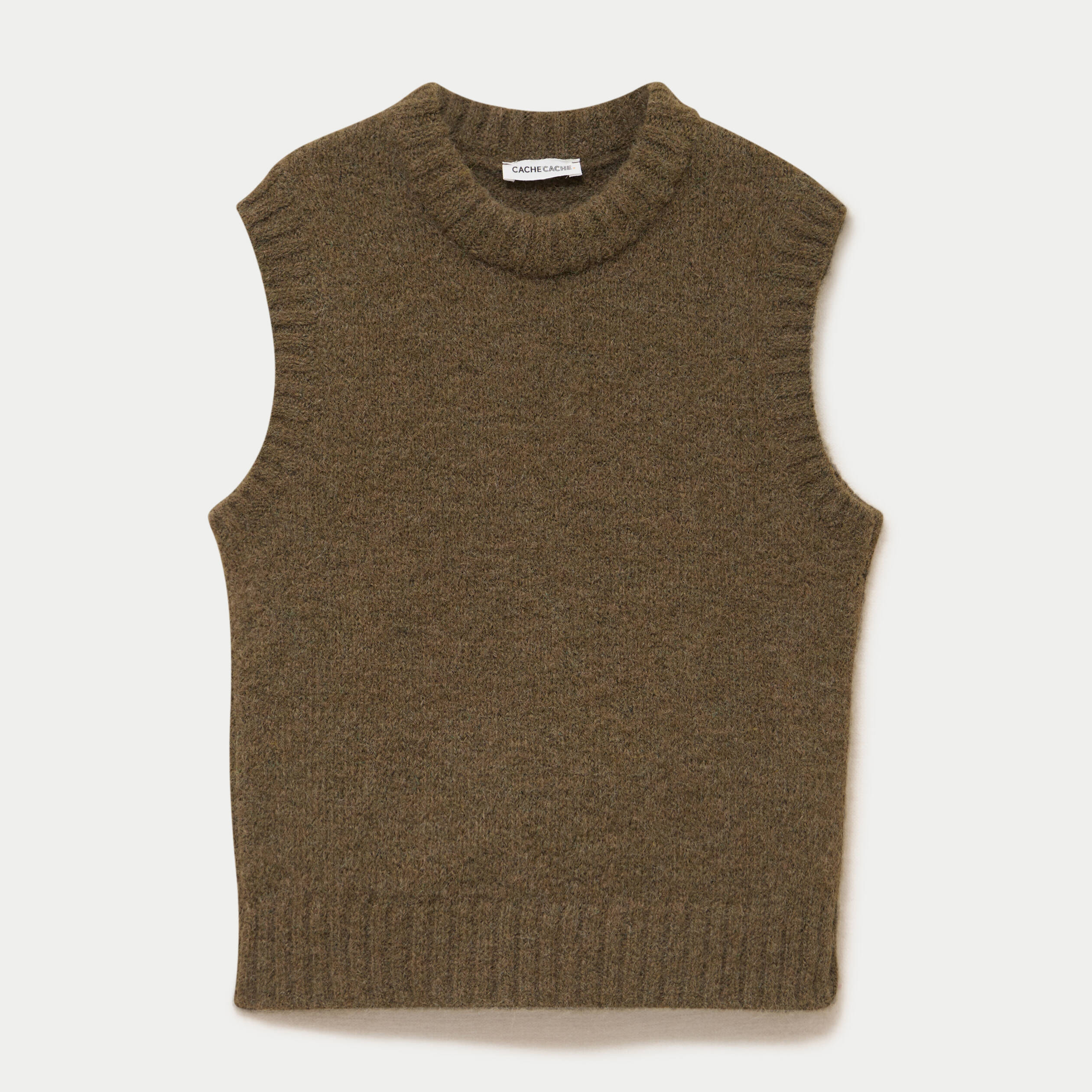 Pull sans manches vert kaki femme