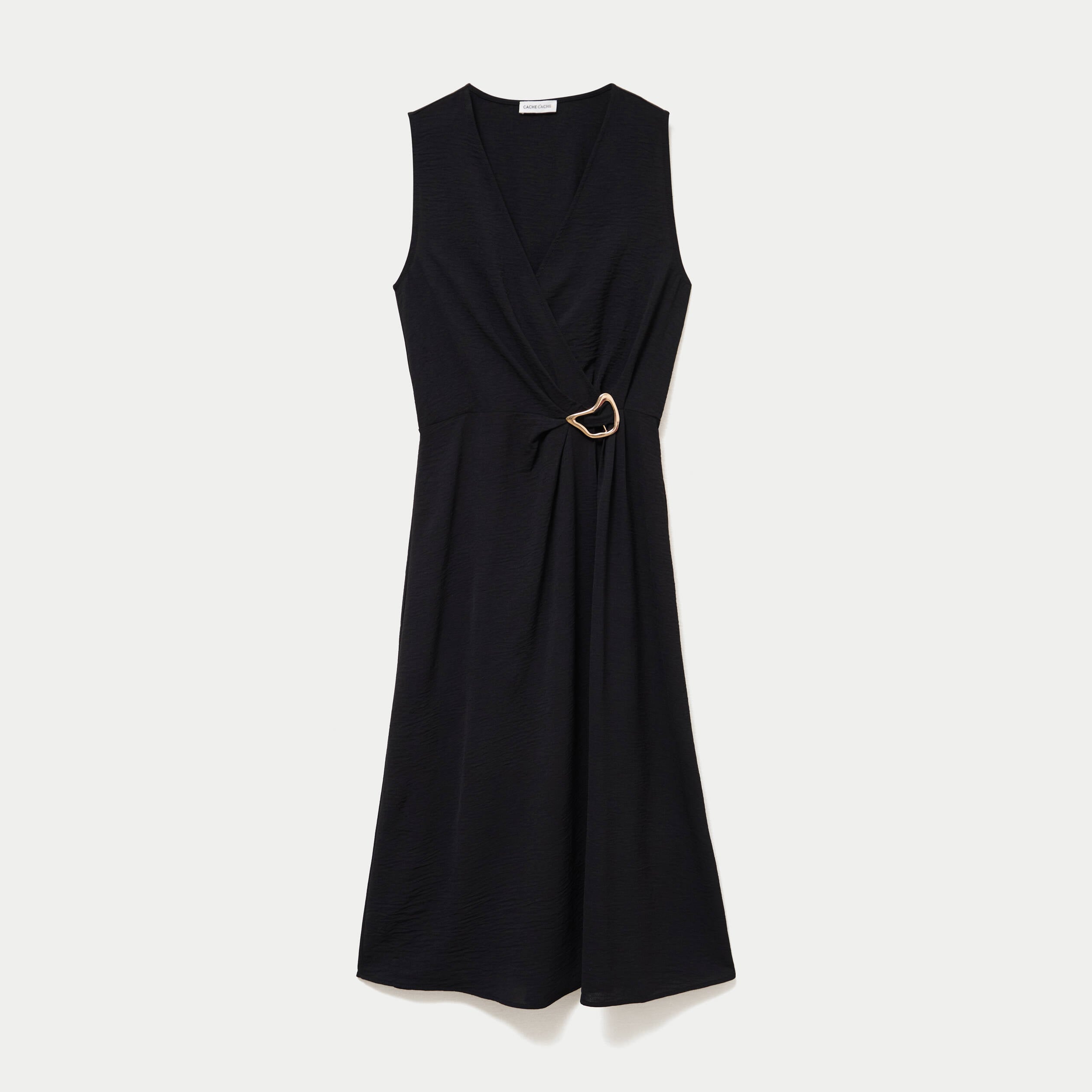 Robe droite 3/4 sans manches col v noir femme