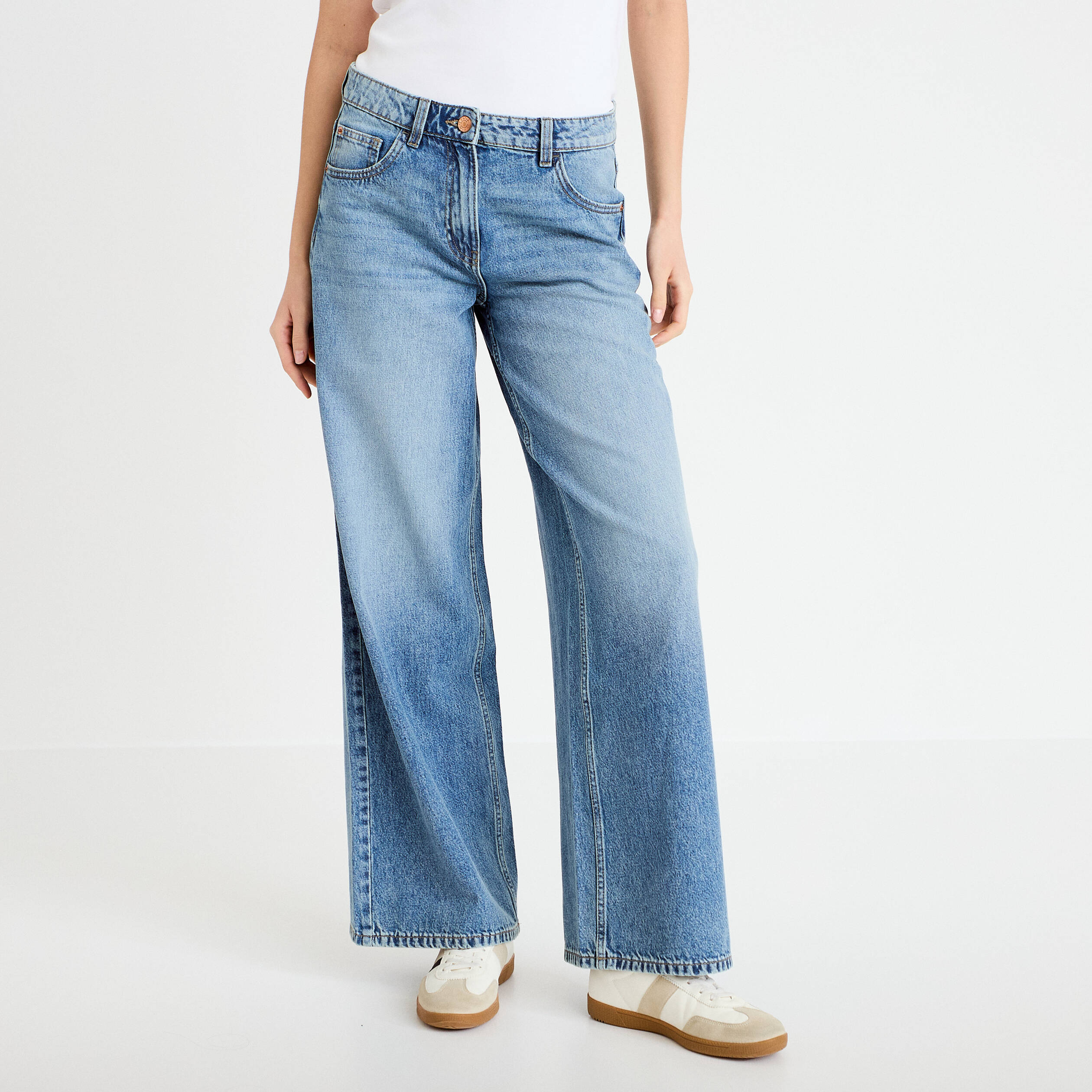Jean wide leg taille standard denim double stone femme Vibs