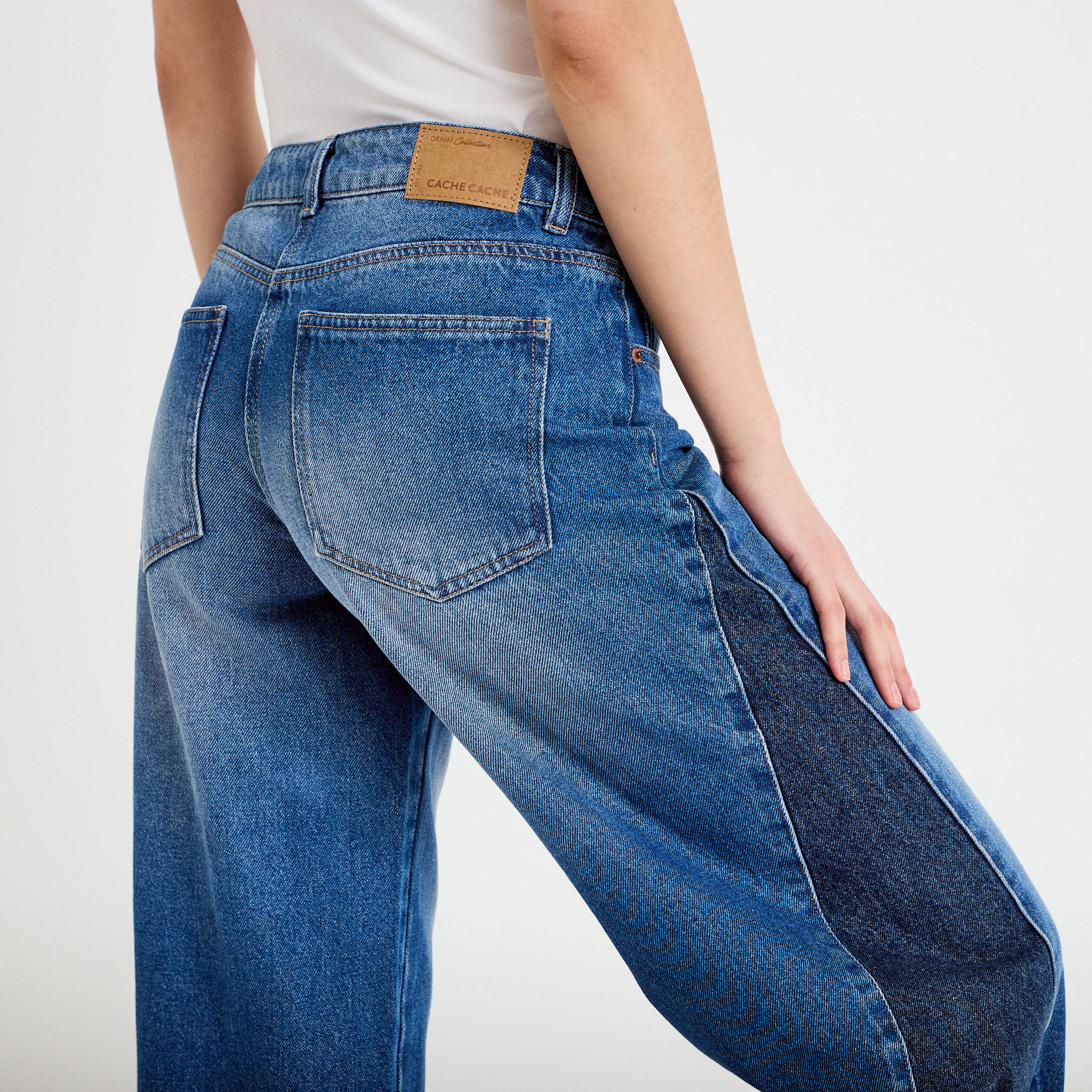 Jean wide leg taille basse denim double stone femme