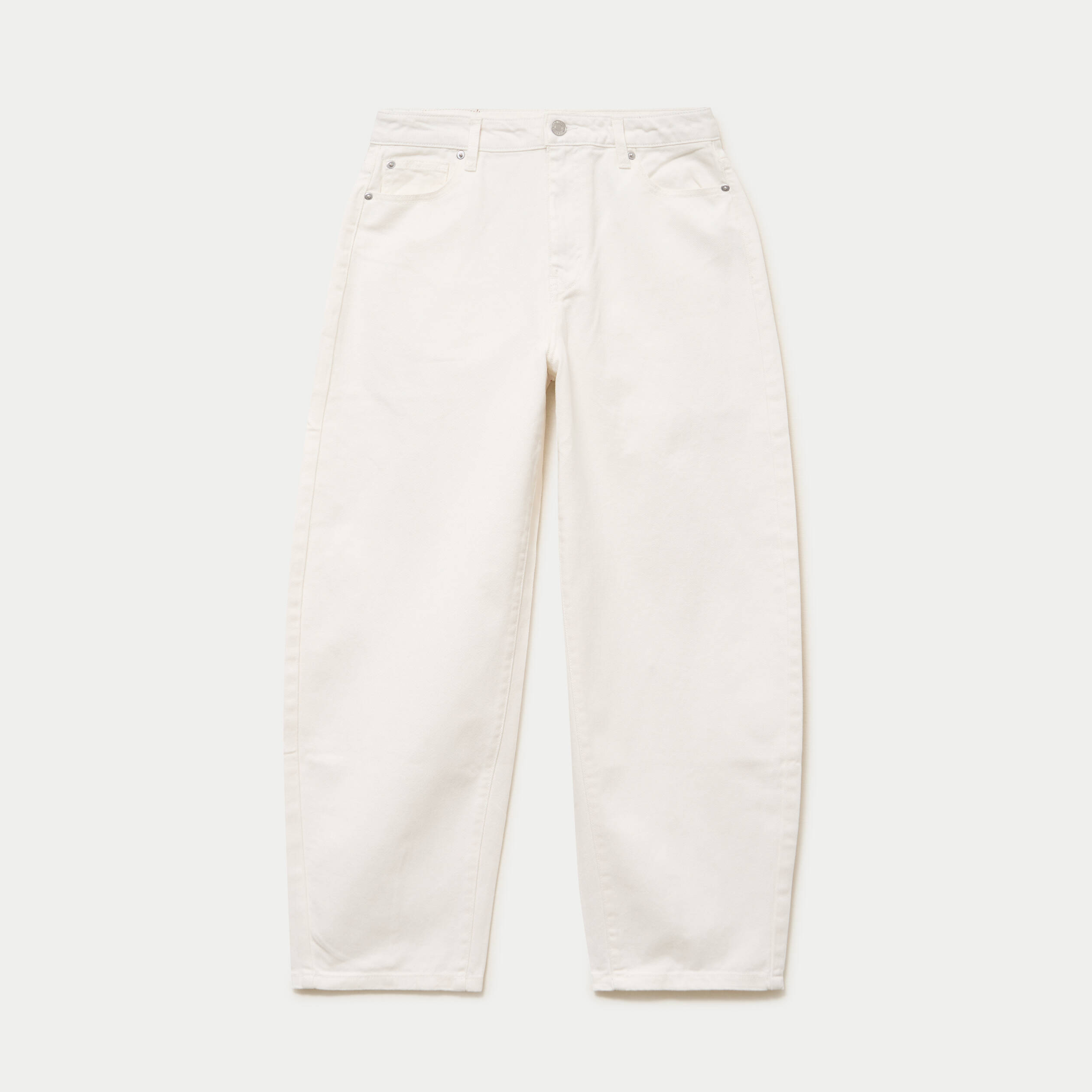 Jean barrel cropped taille standard denim blanc femme