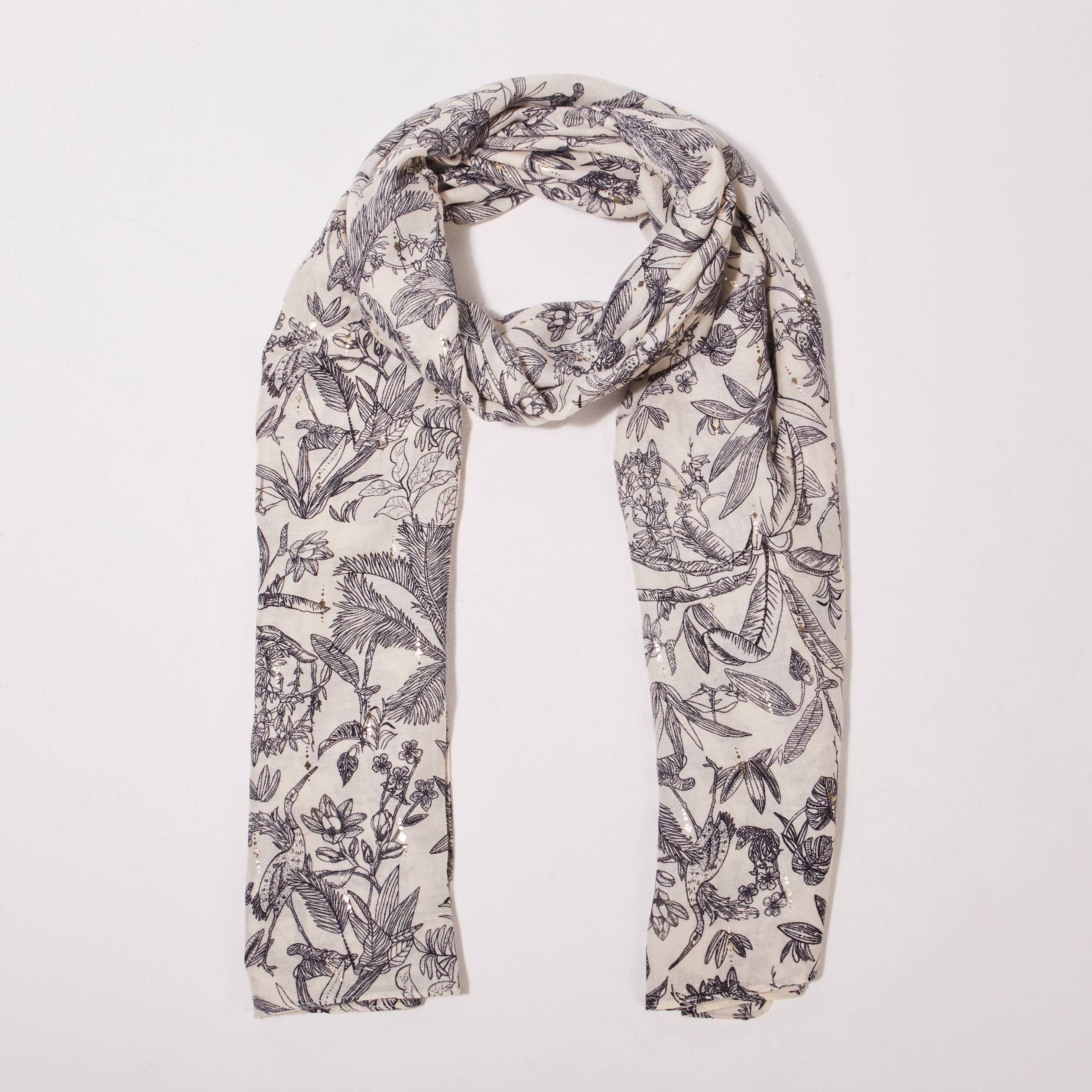 Grand Foulard écharpe Fine écru Fleuri - 100% Viscose - Neuf Sans étiquette