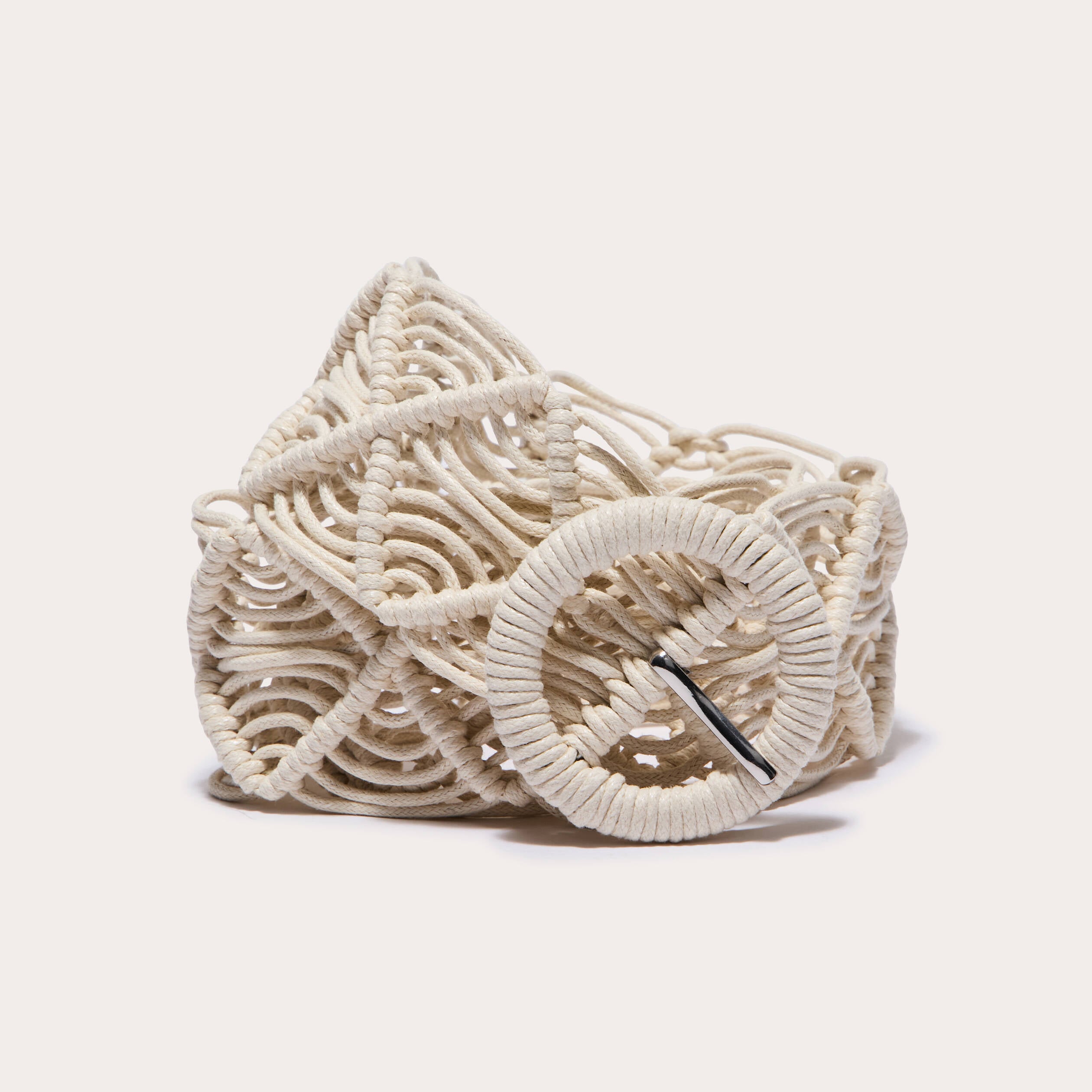 Ceinture large effet macram&eacute; ecru femme
