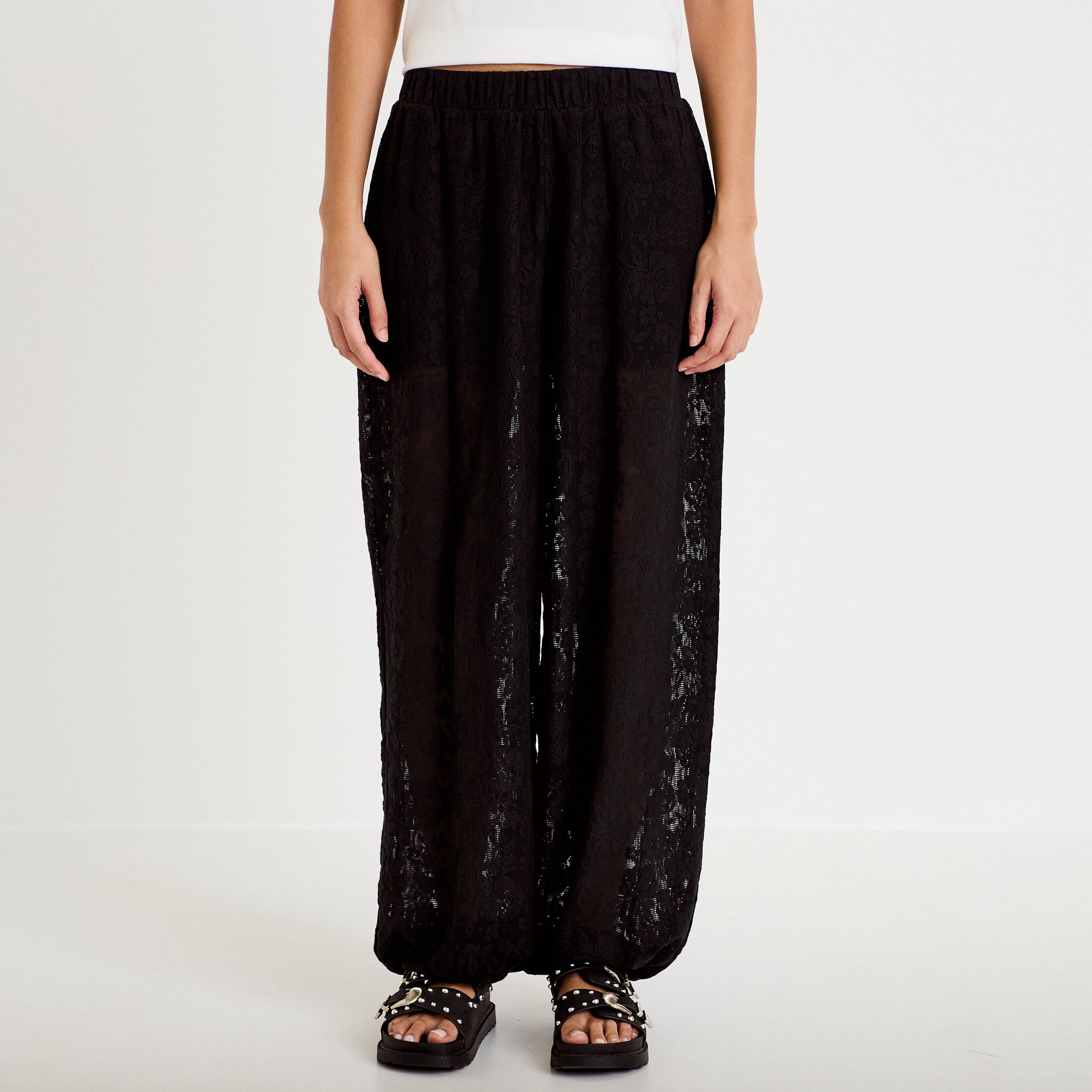 Pantalon bouffant taille standard noir femme