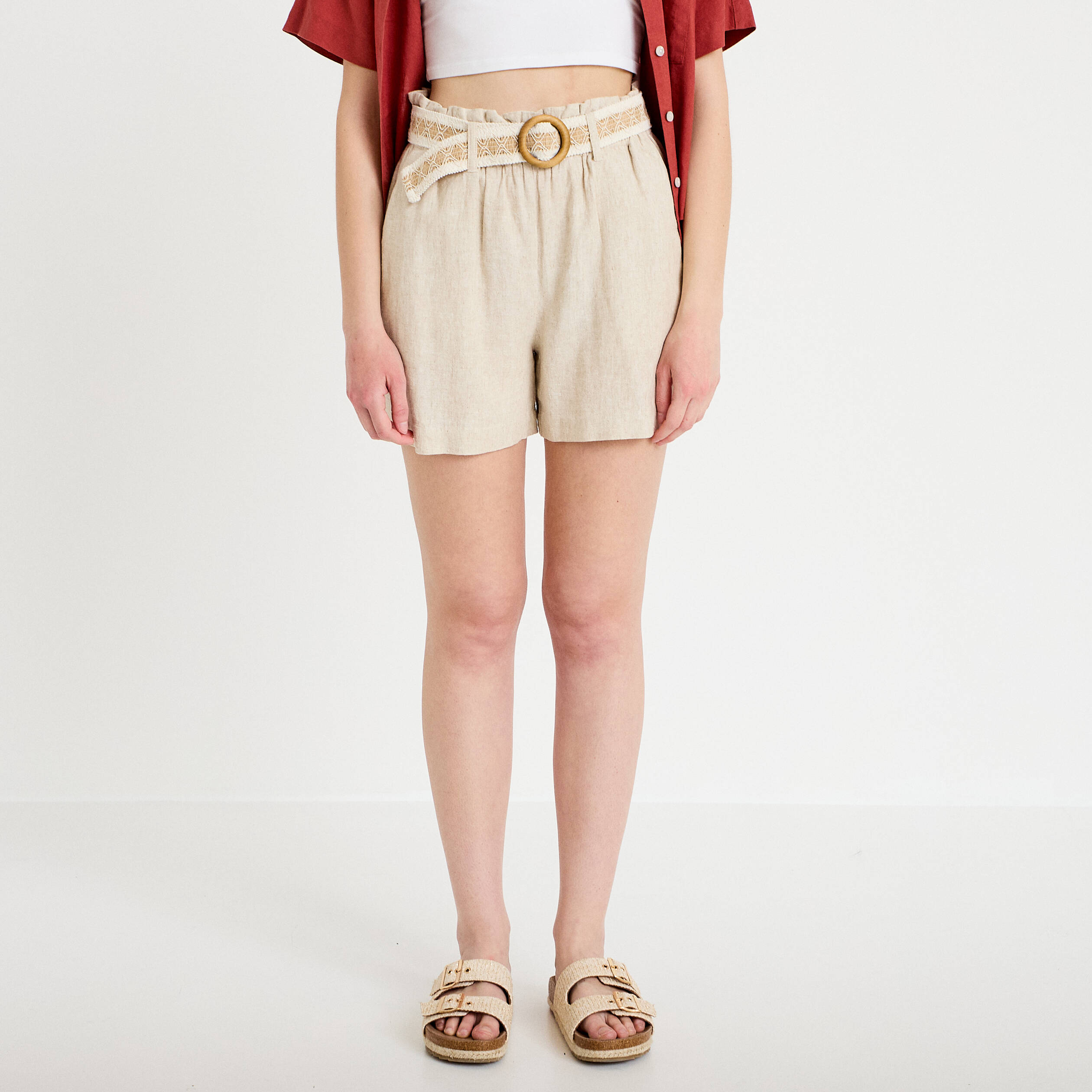 Short avec ceinture amovible beige femme