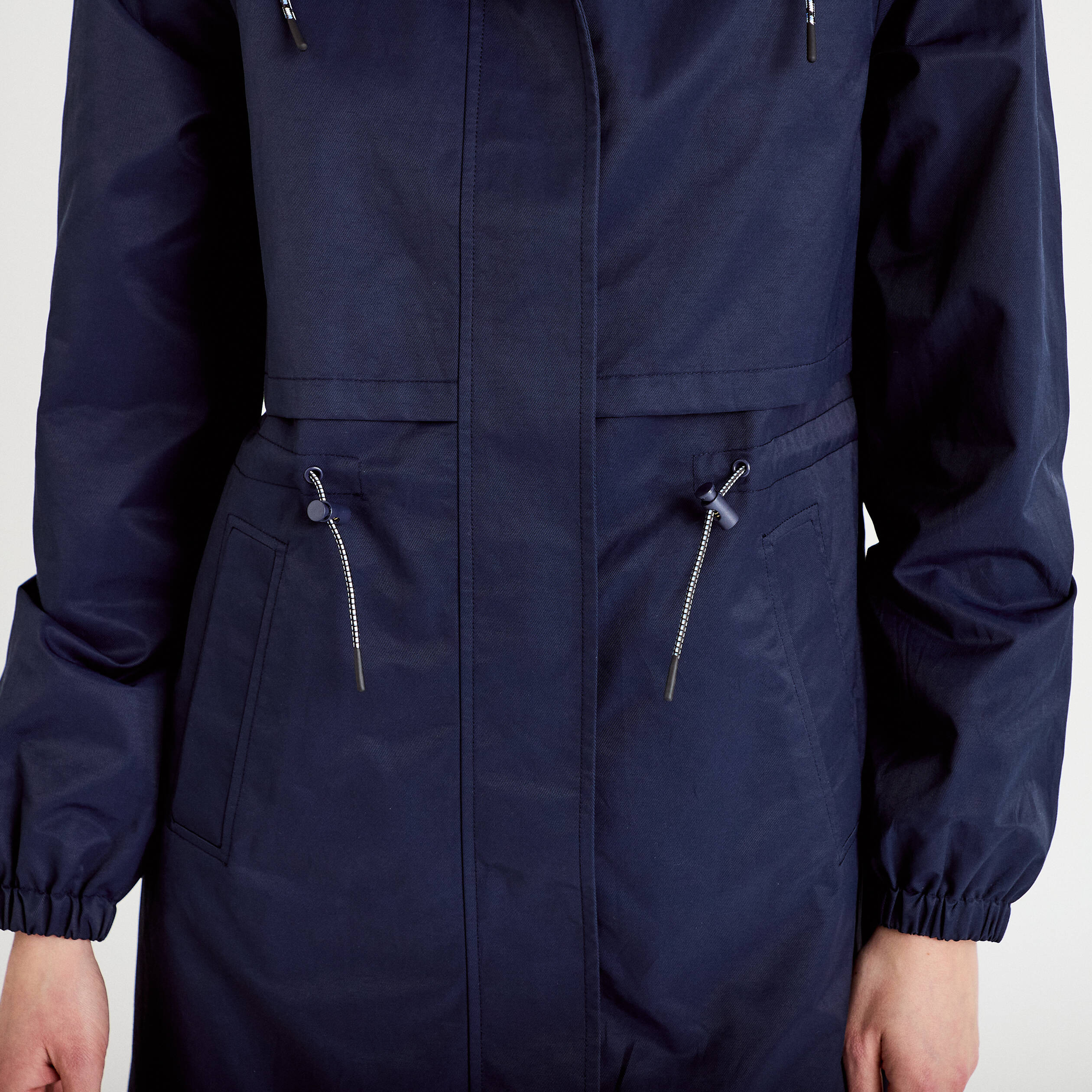 Parka &agrave; capuche taille ajustable bleu marine femme