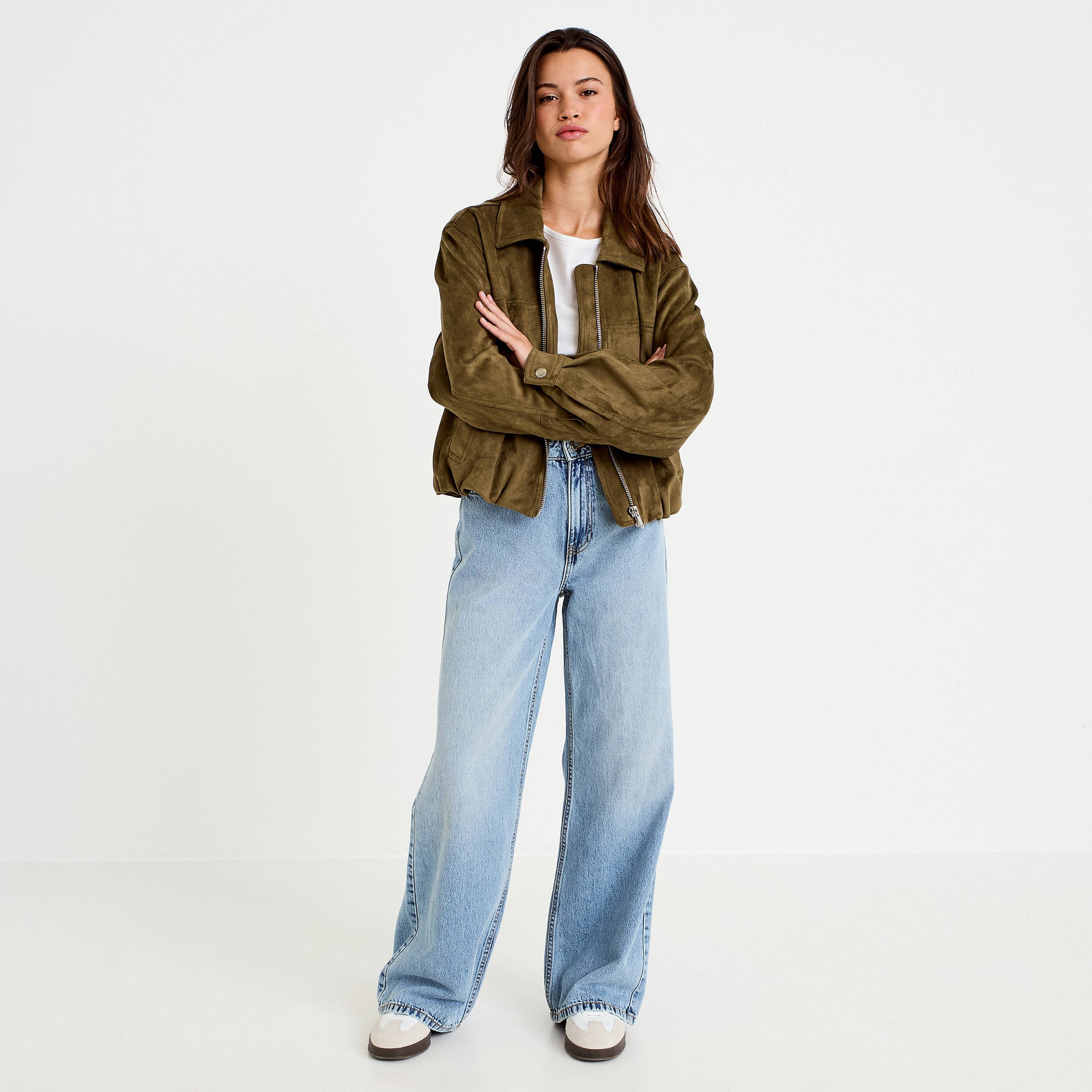 Jean wide leg taille haute Petite denim double stone femme