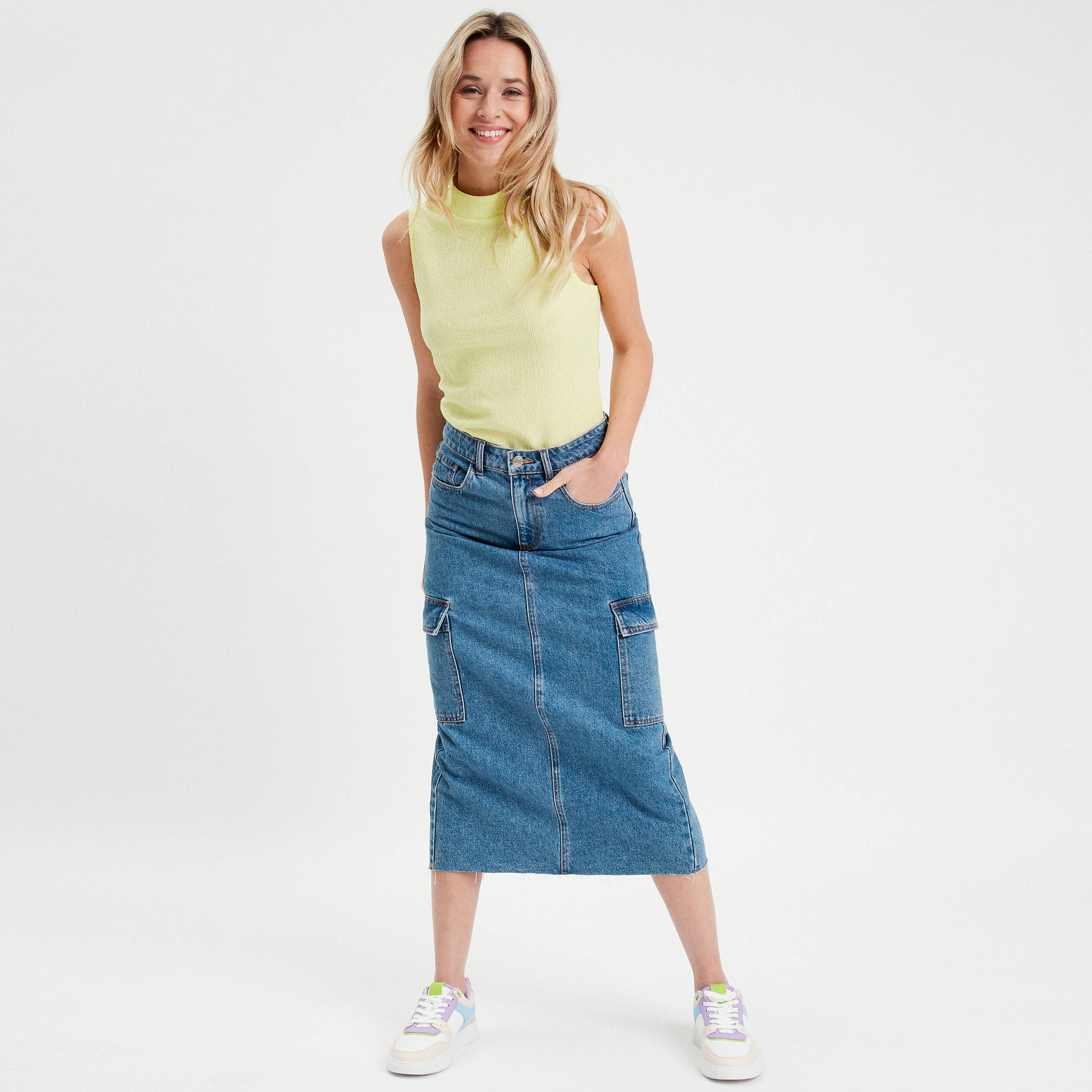 debardeur col montant jaune fluo femme Débardeur col montant jaune fluo femme