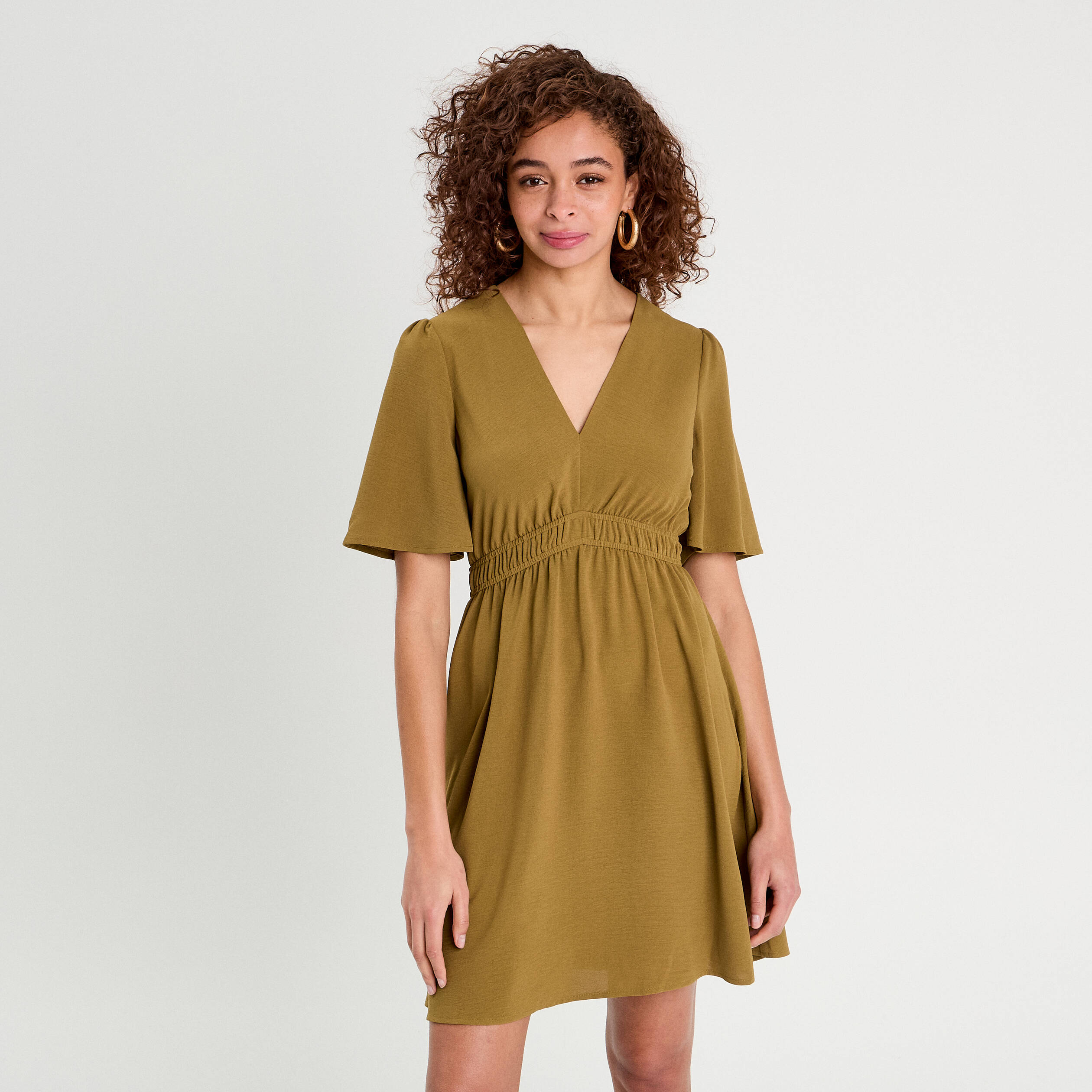 robe evasee taille elastiquee vert kaki femme Robe évasée taille élastiquée vert kaki femme