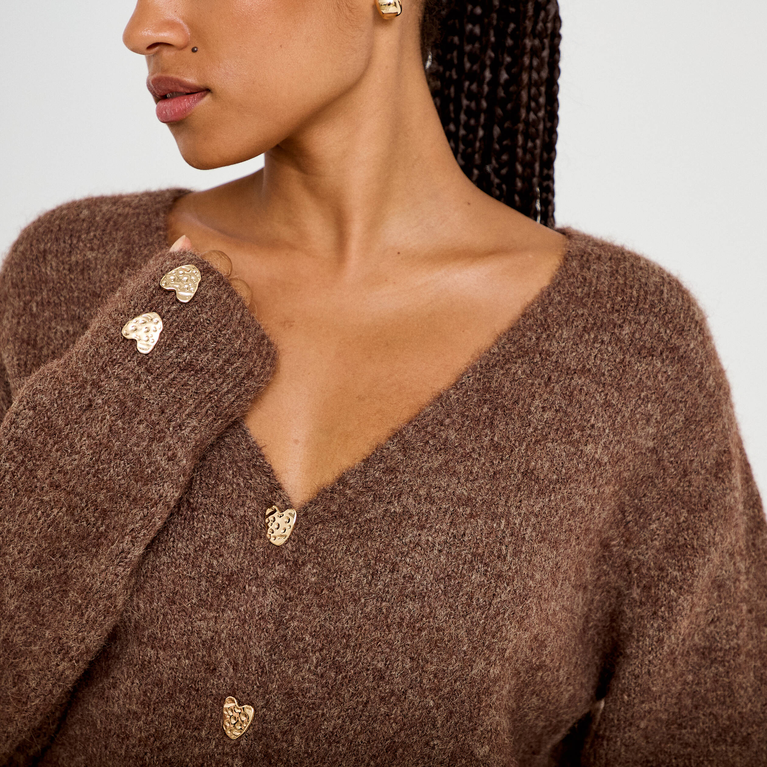 Gilet court avec boutons coeur bordeaux femme