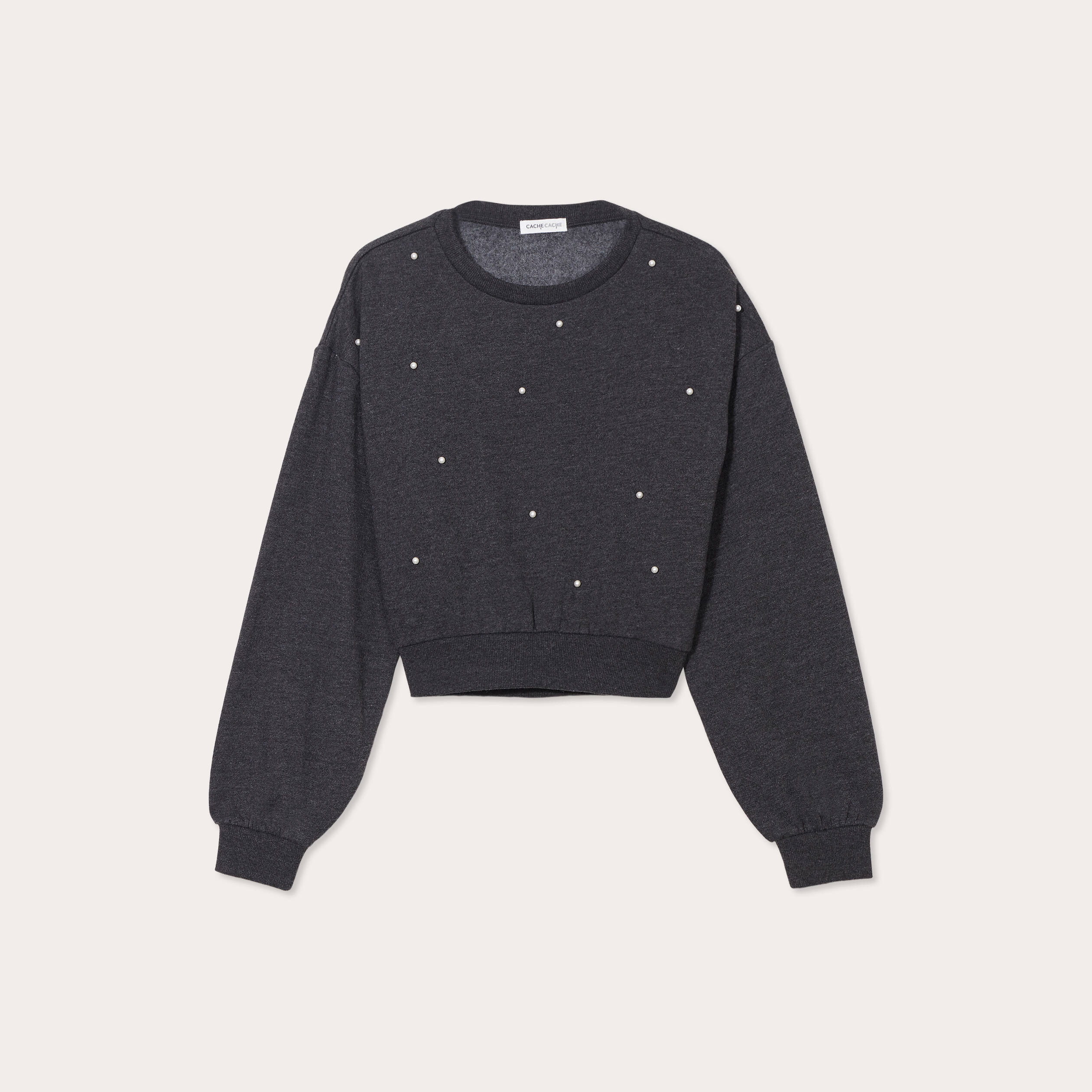 Sweat oversize avec perles gris fonc&eacute; femme