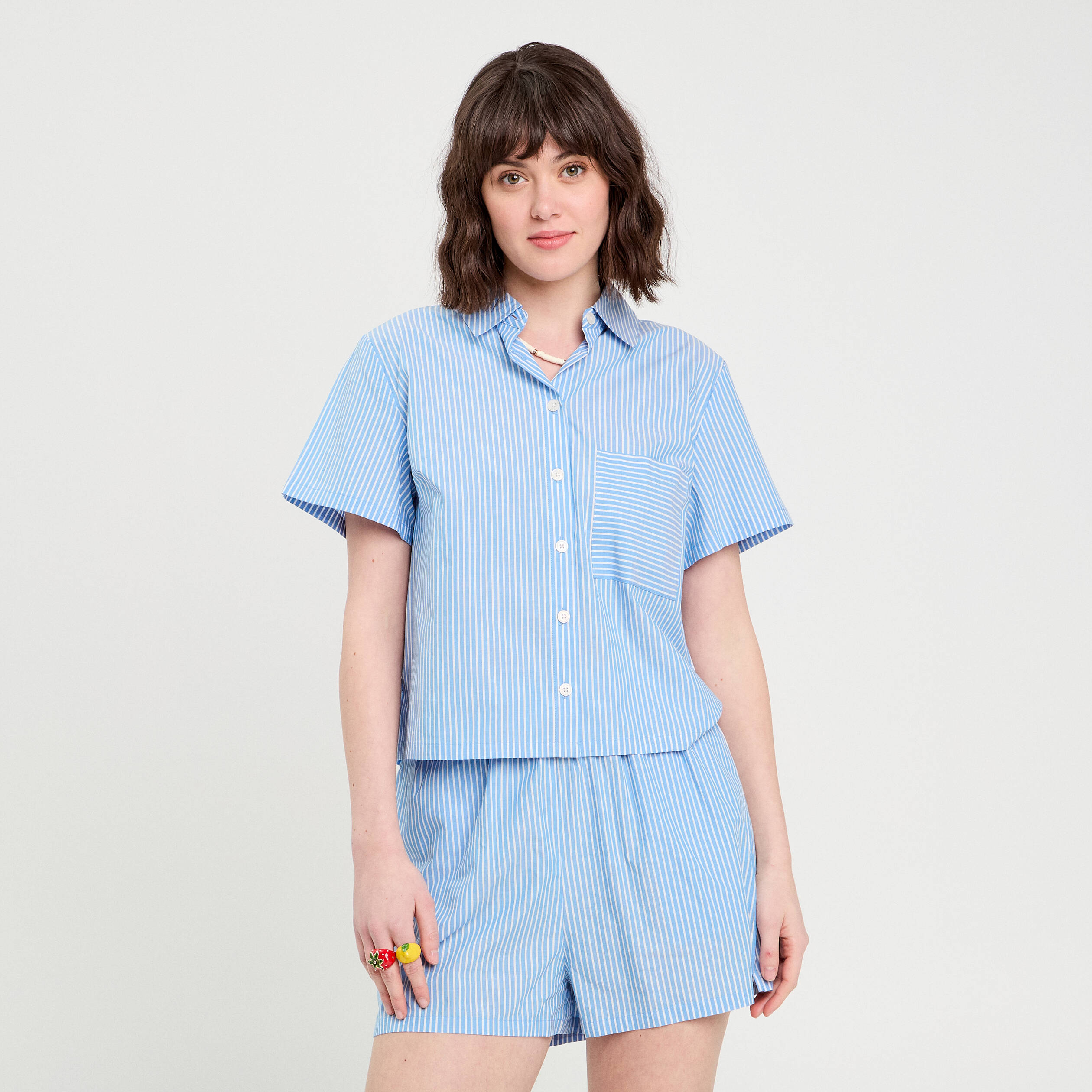 Chemise manches courtes bleu femme