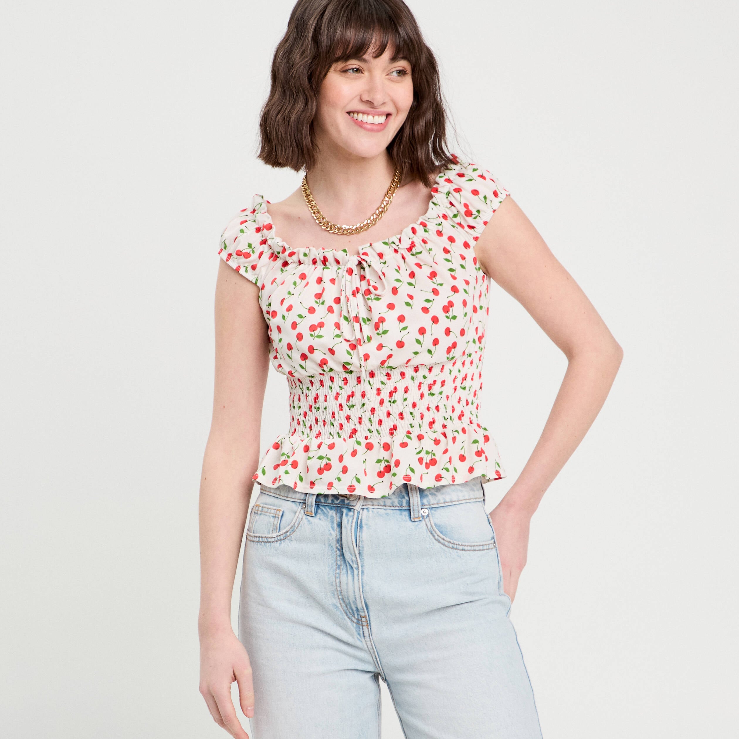 Blouse manches courtes blanc femme