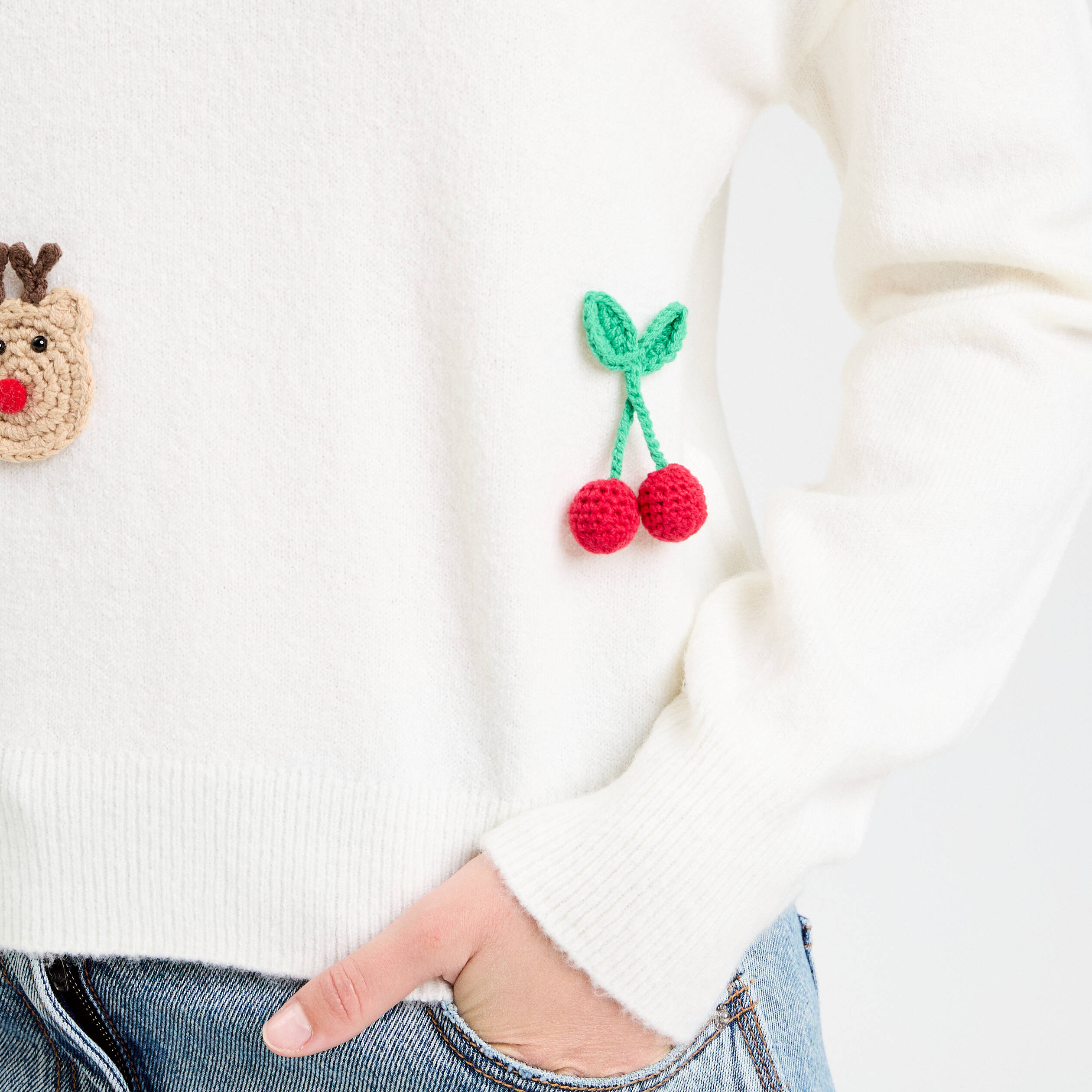 Pull de no&euml;l manches longues ecru femme
