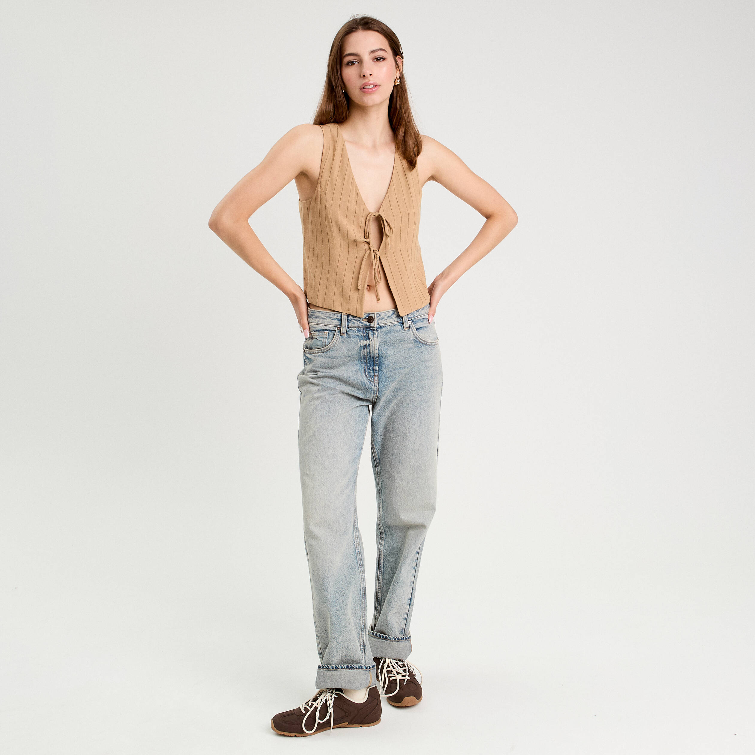 veston sans manches noue beige femme Veston sans manches noué beige femme