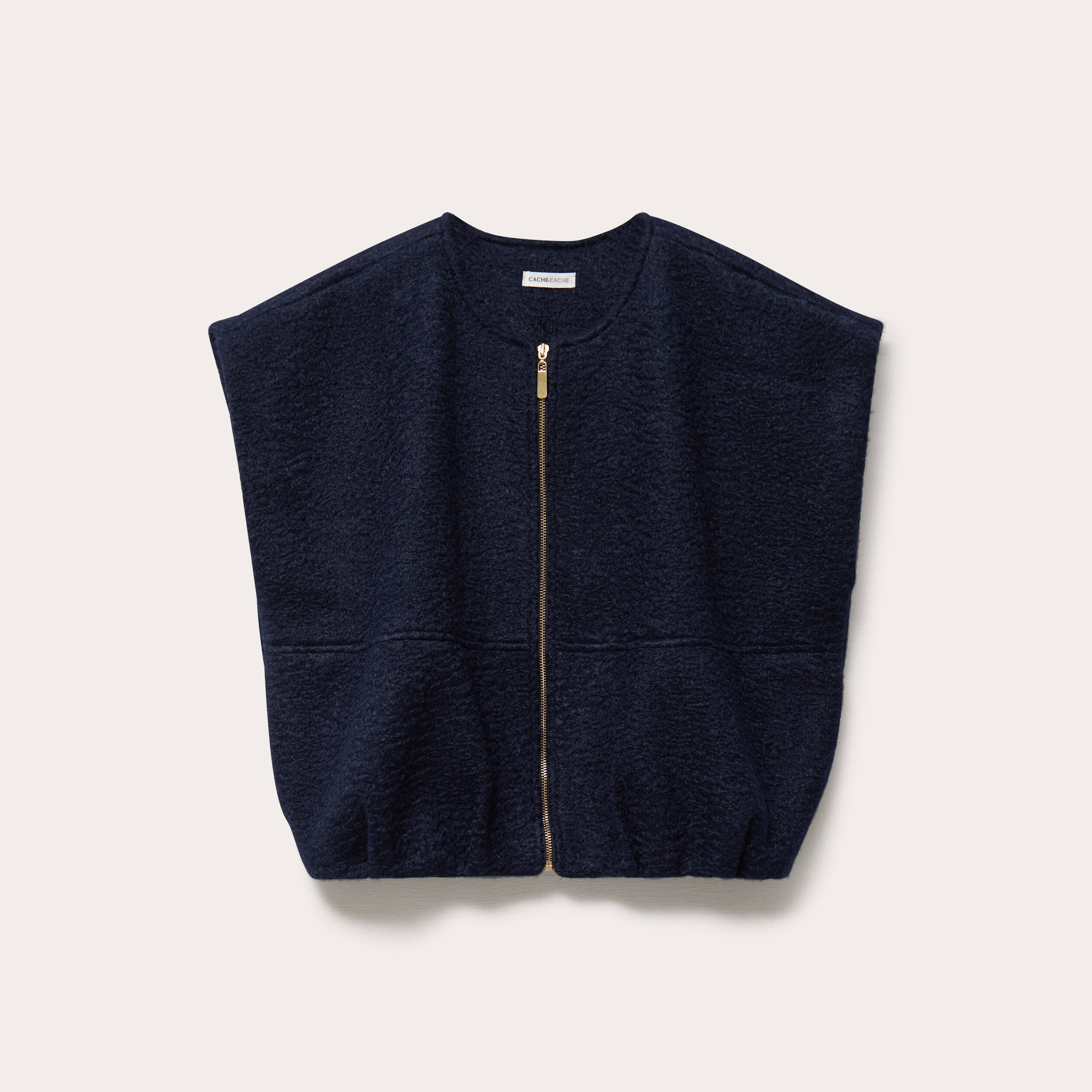 Gilet oversize sans manches col rond bleu marine femme